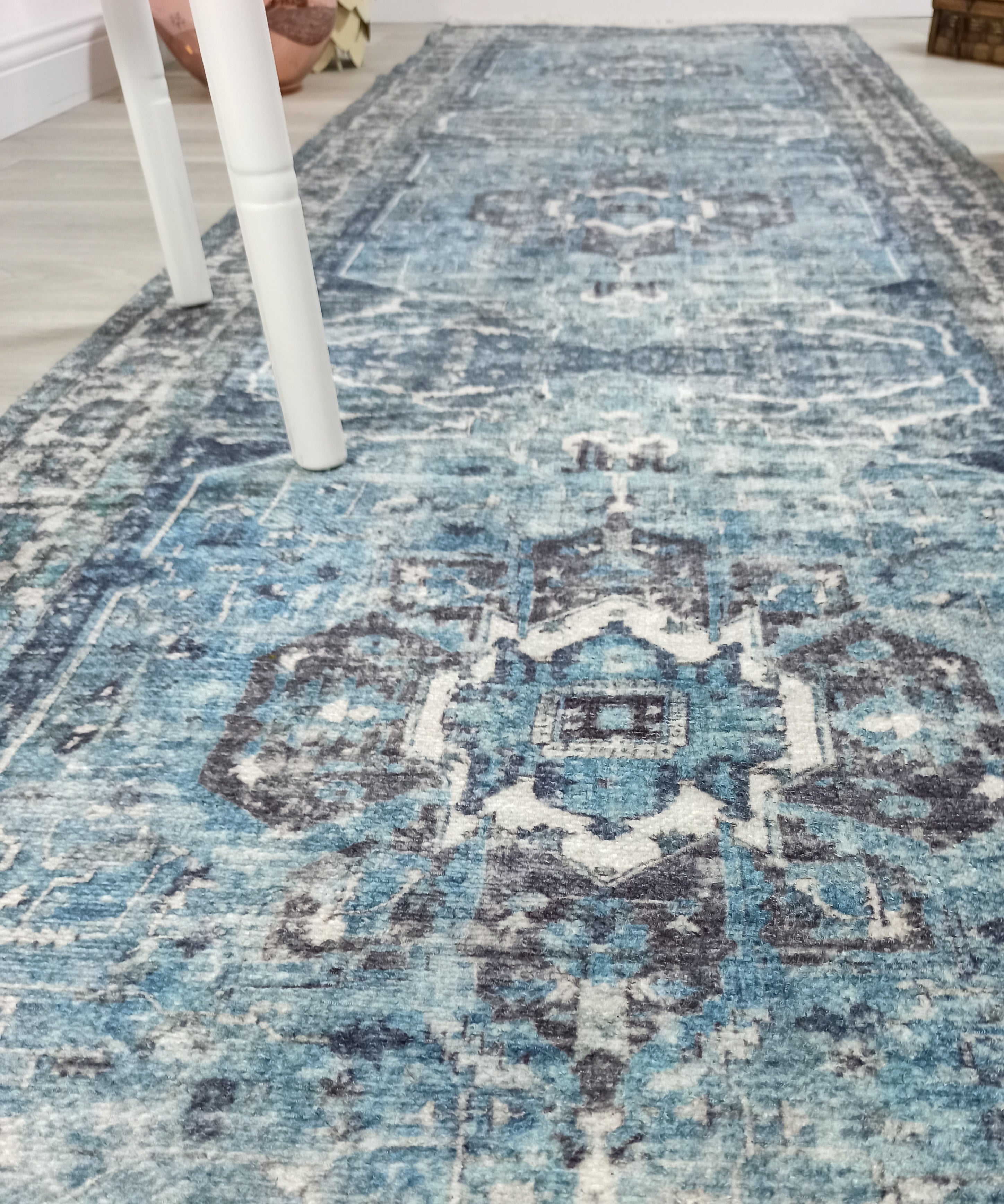 Asi Turkish Vintage Medallion Style Blue Rug