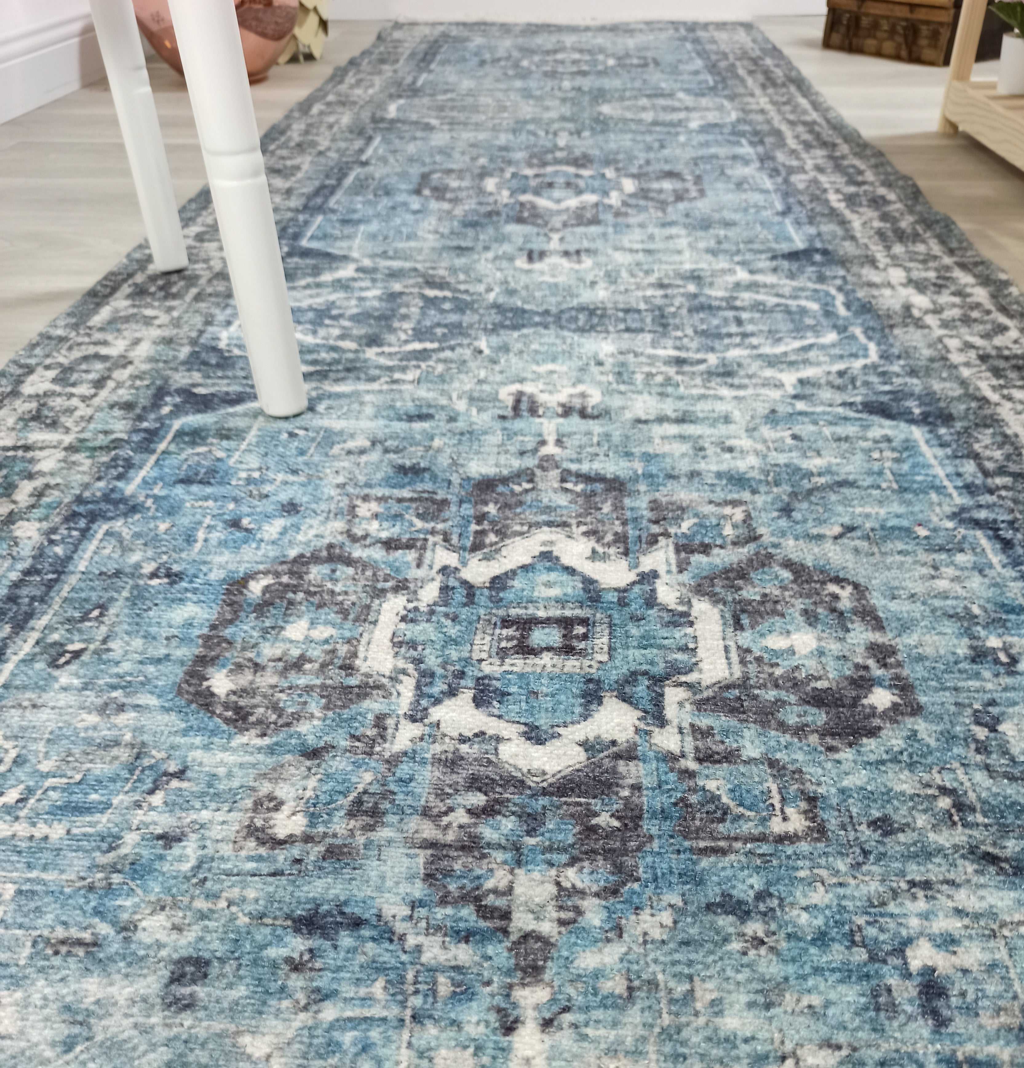 Asi Turkish Vintage Medallion Style Blue Rug