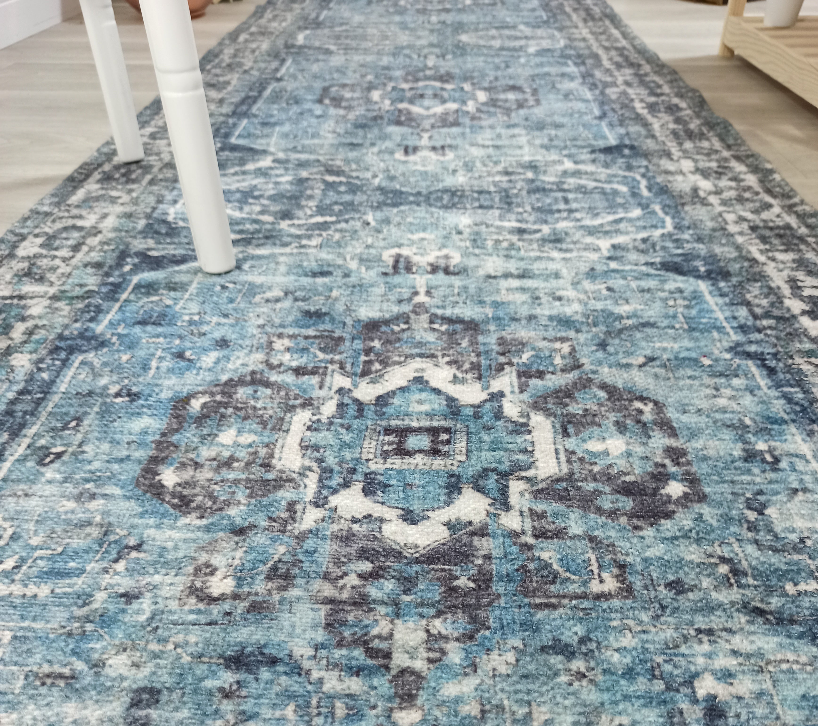 Asi Turkish Vintage Medallion Style Blue Rug
