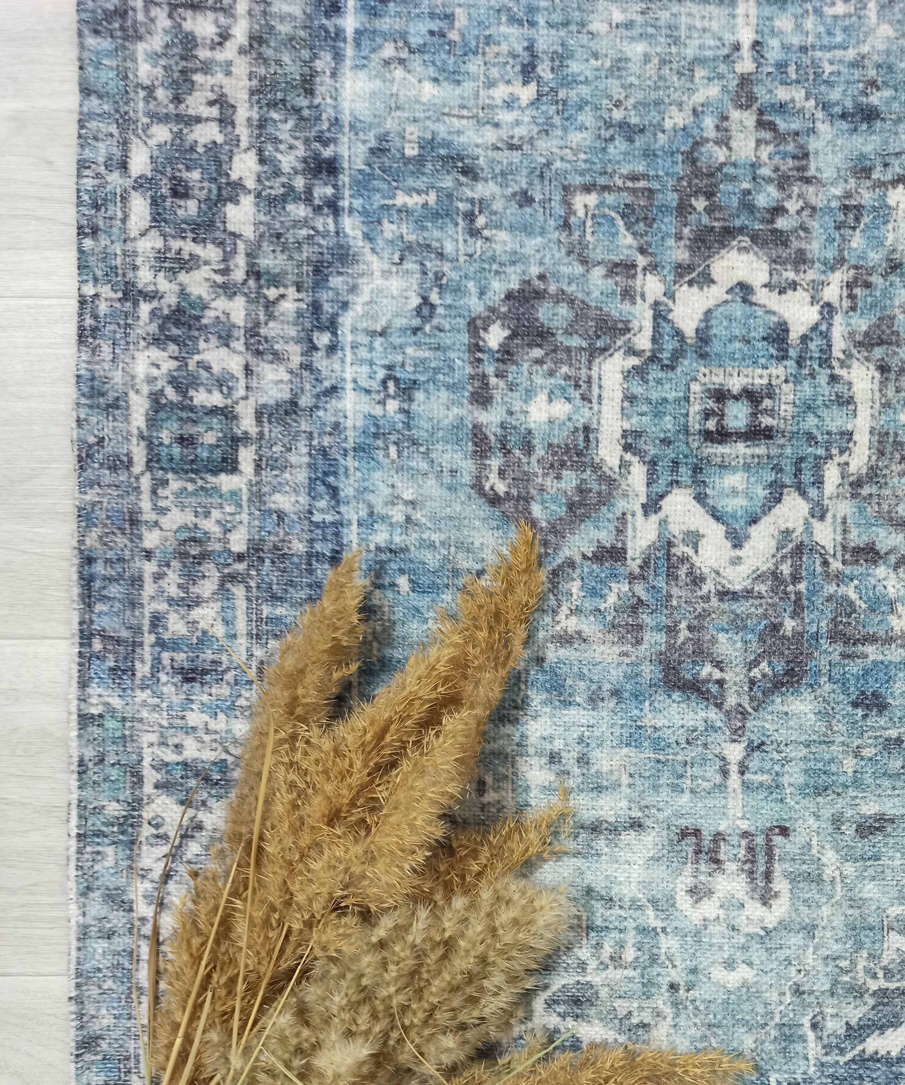 Asi Turkish Vintage Medallion Style Blue Rug