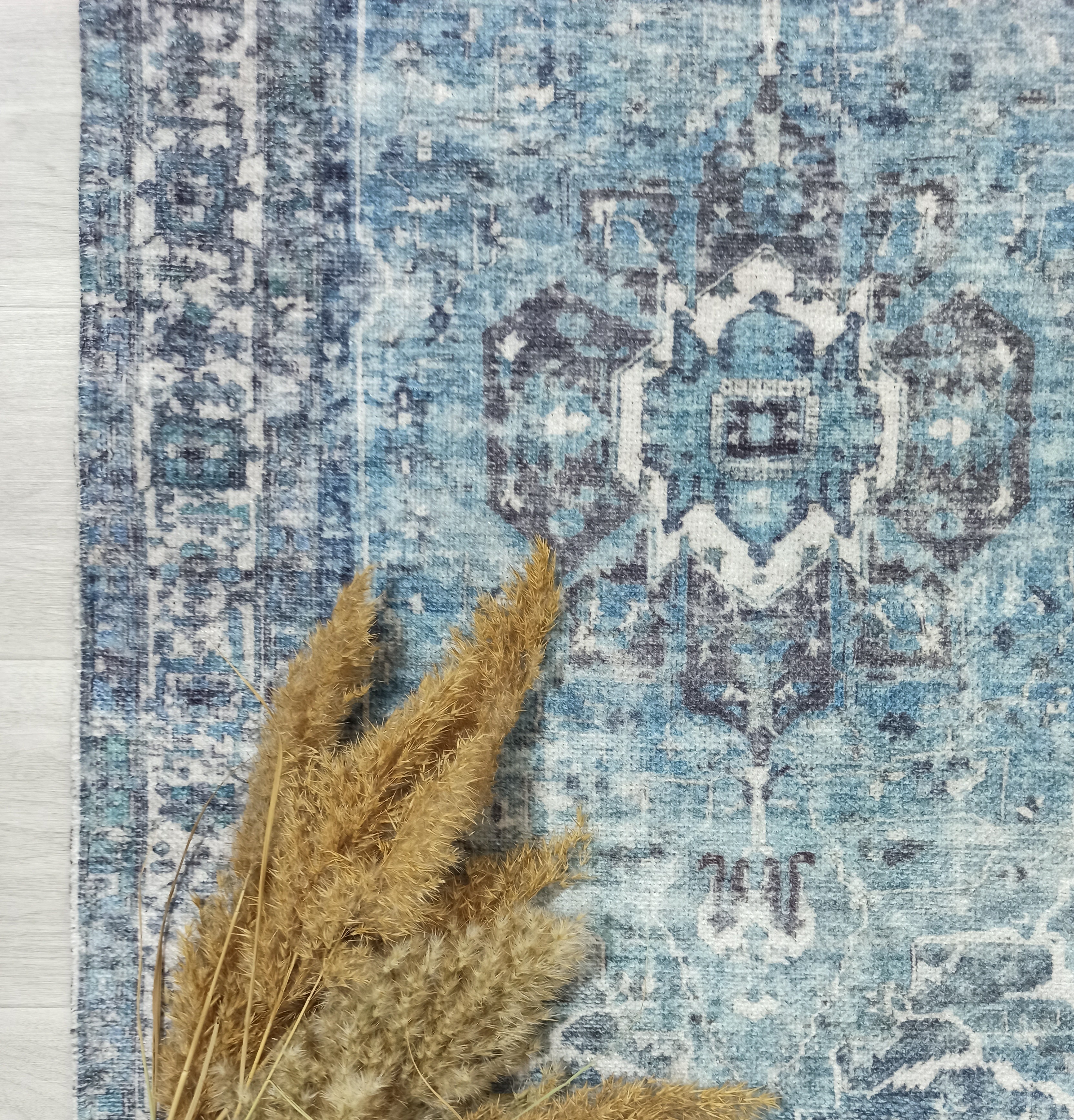 Asi Turkish Vintage Medallion Style Blue Rug