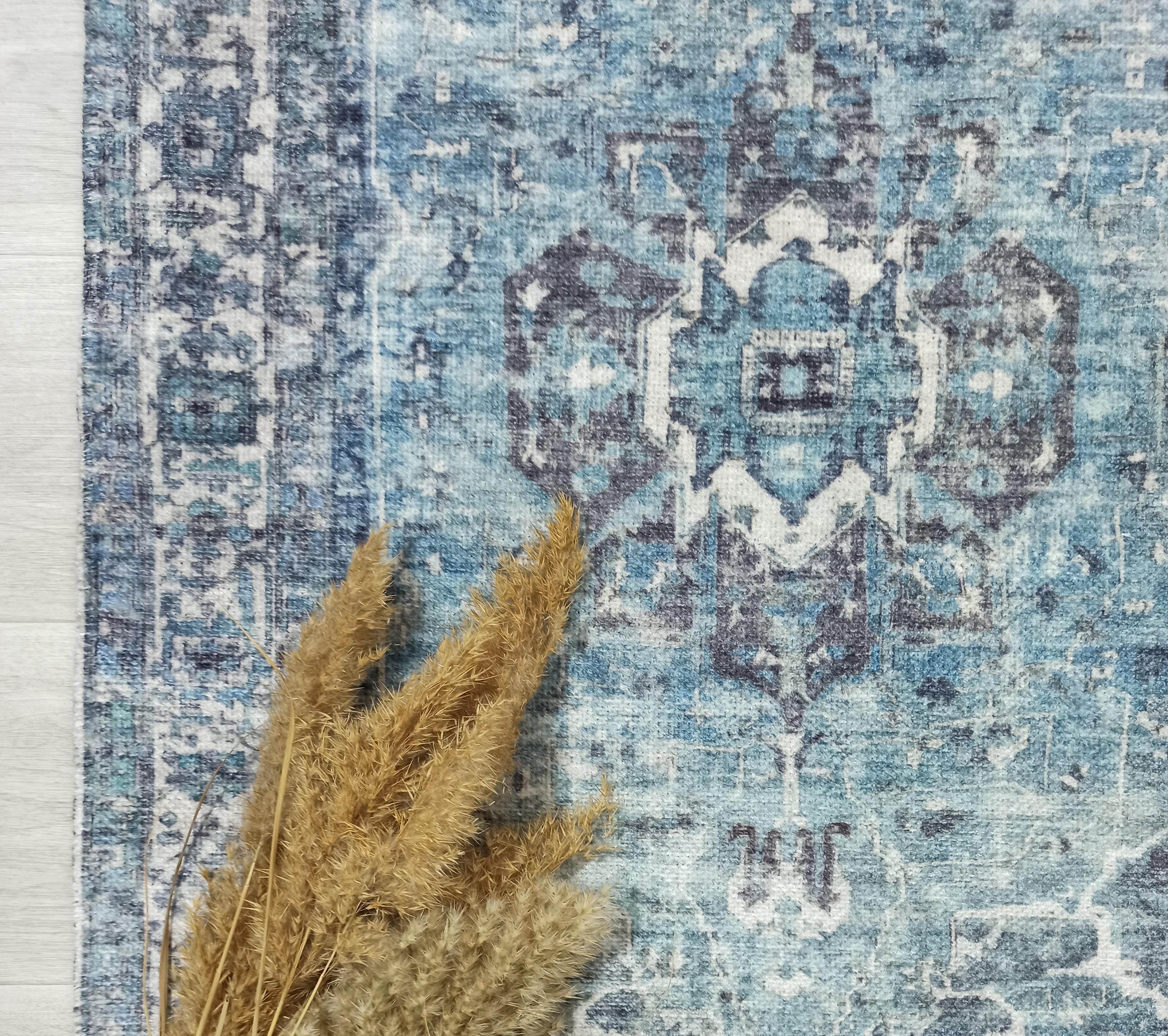 Asi Turkish Vintage Medallion Style Blue Rug