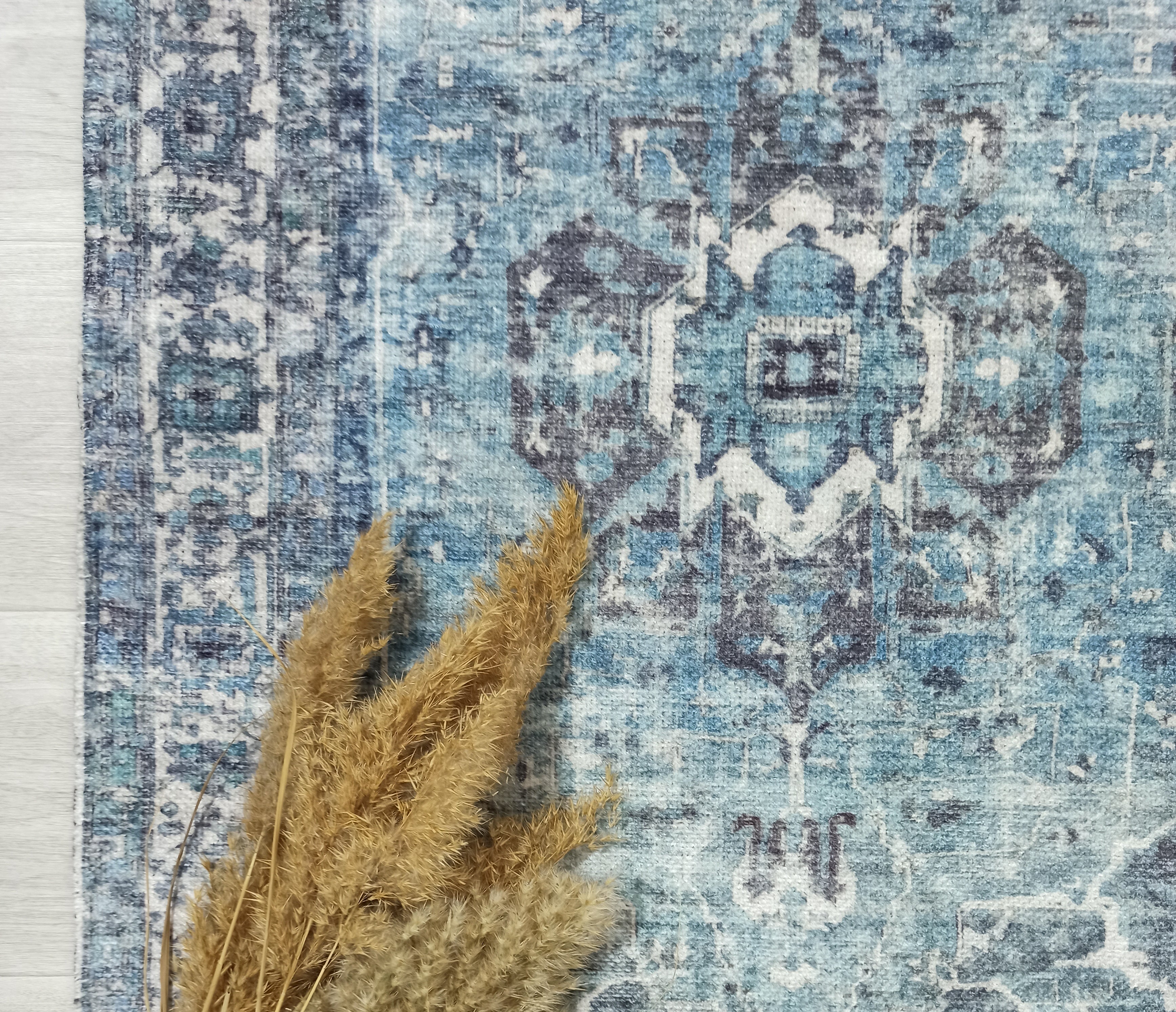 Asi Turkish Vintage Medallion Style Blue Rug