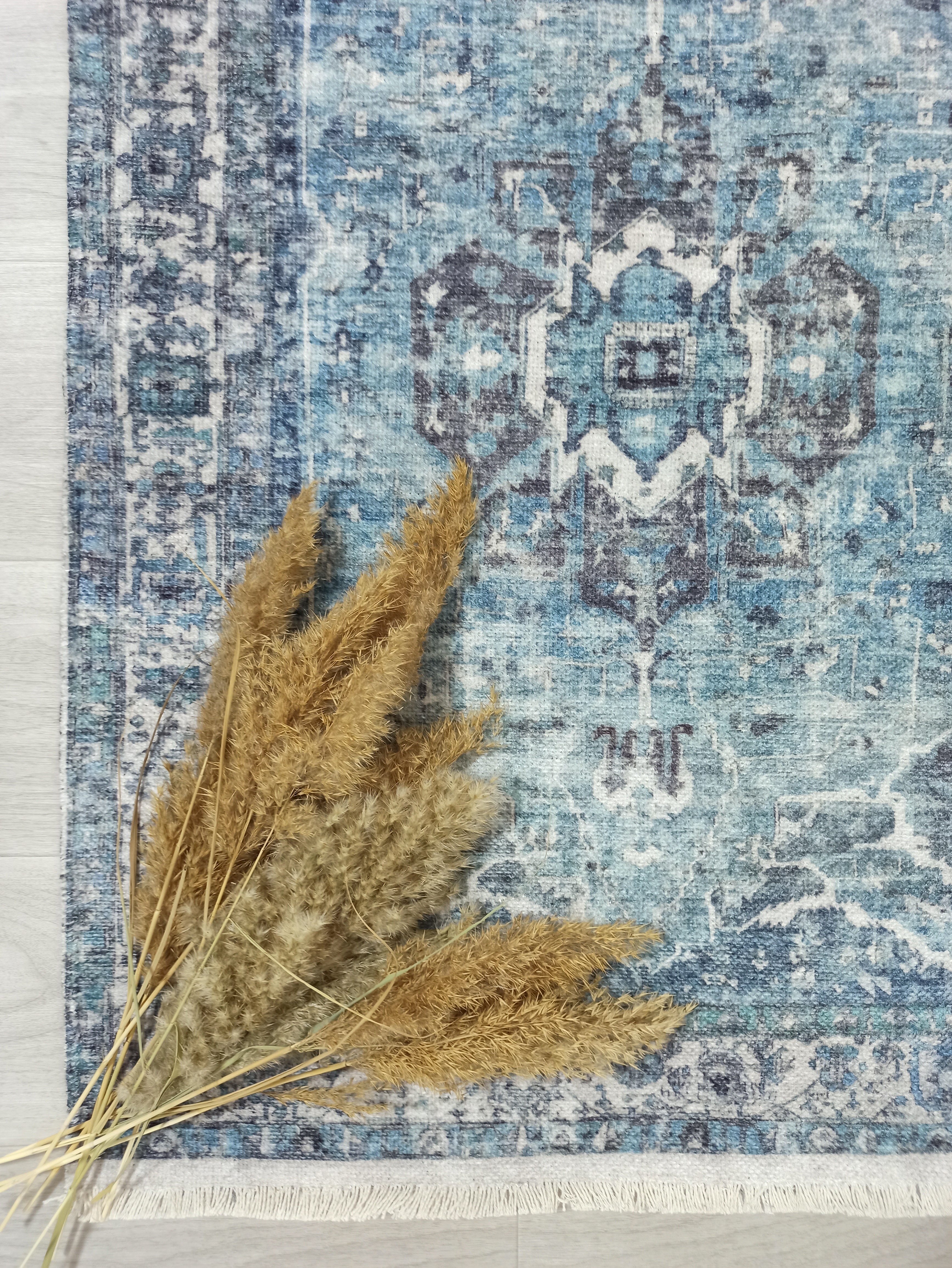 Asi Turkish Vintage Medallion Style Blue Rug