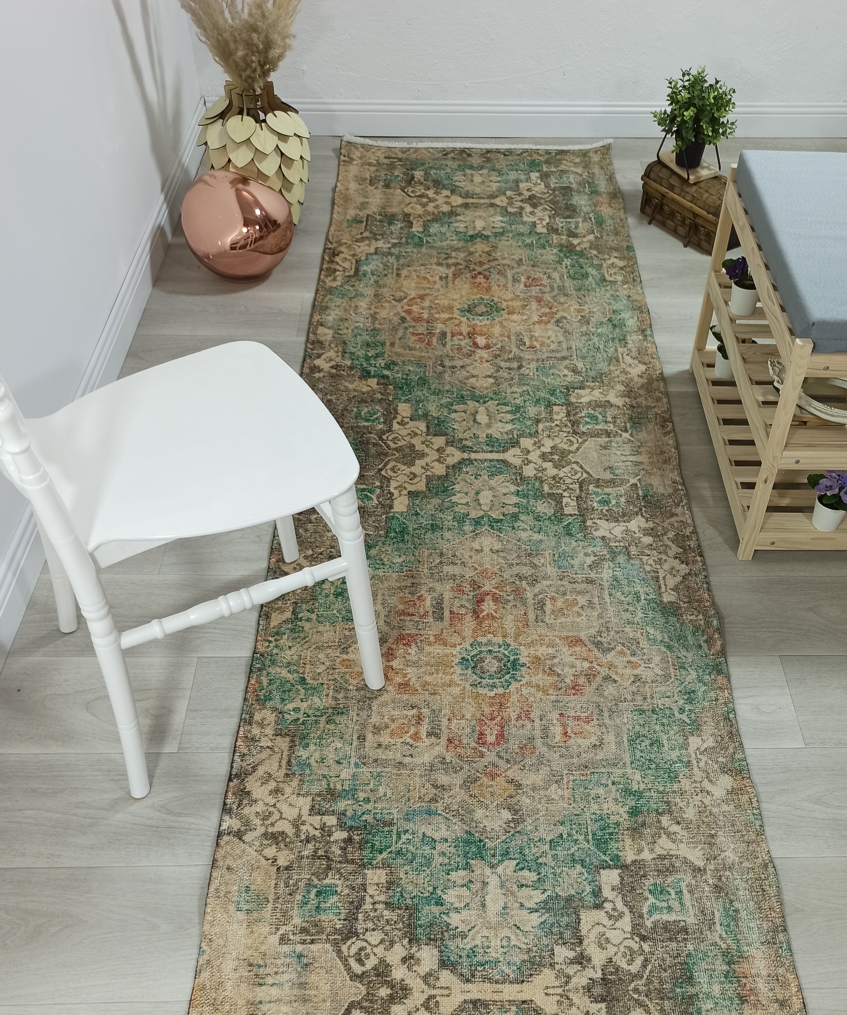 Lema Turkish Vintage Medallion Style Beige Green Rug