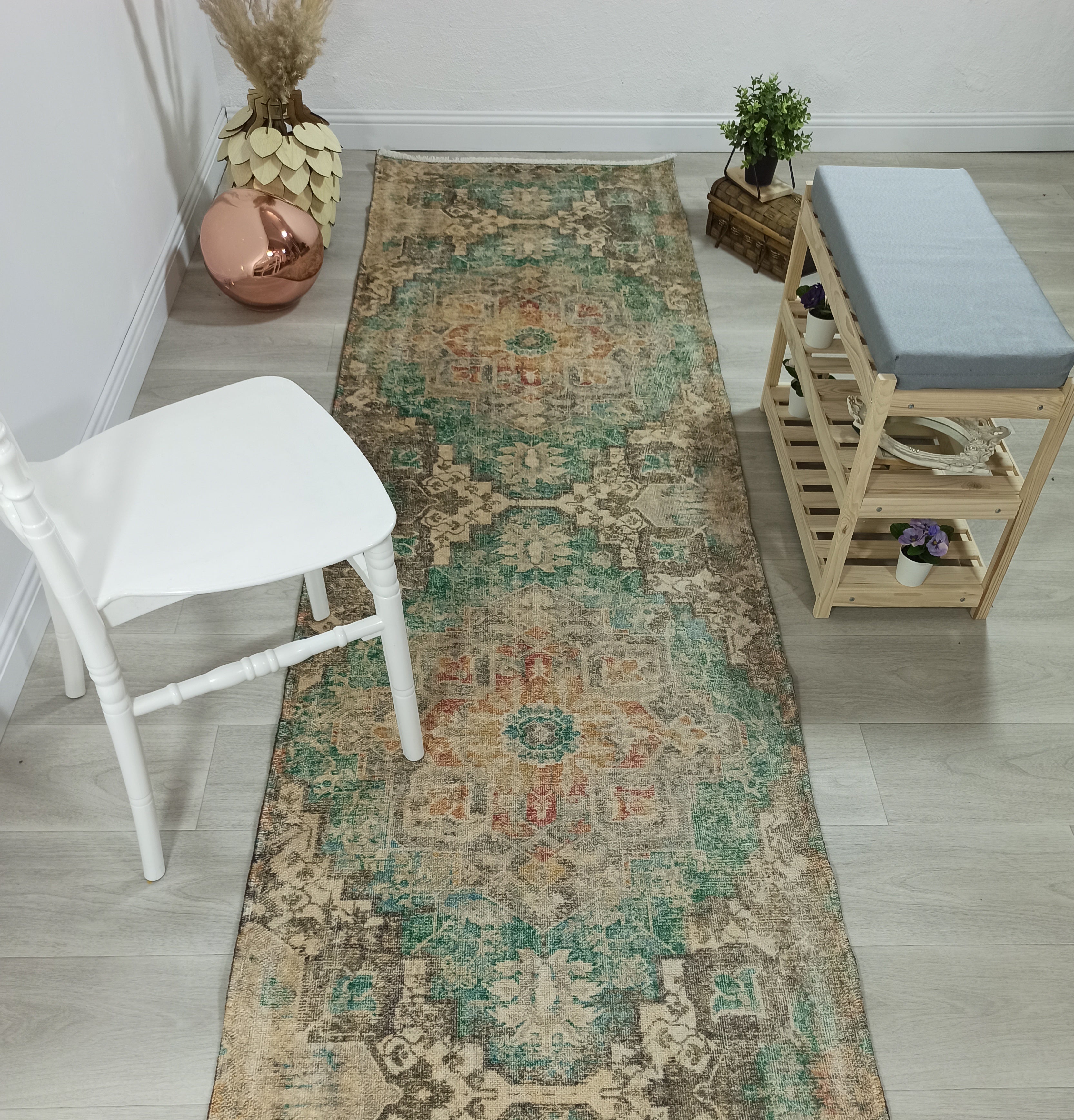 Lema Turkish Vintage Medallion Style Beige Green Rug