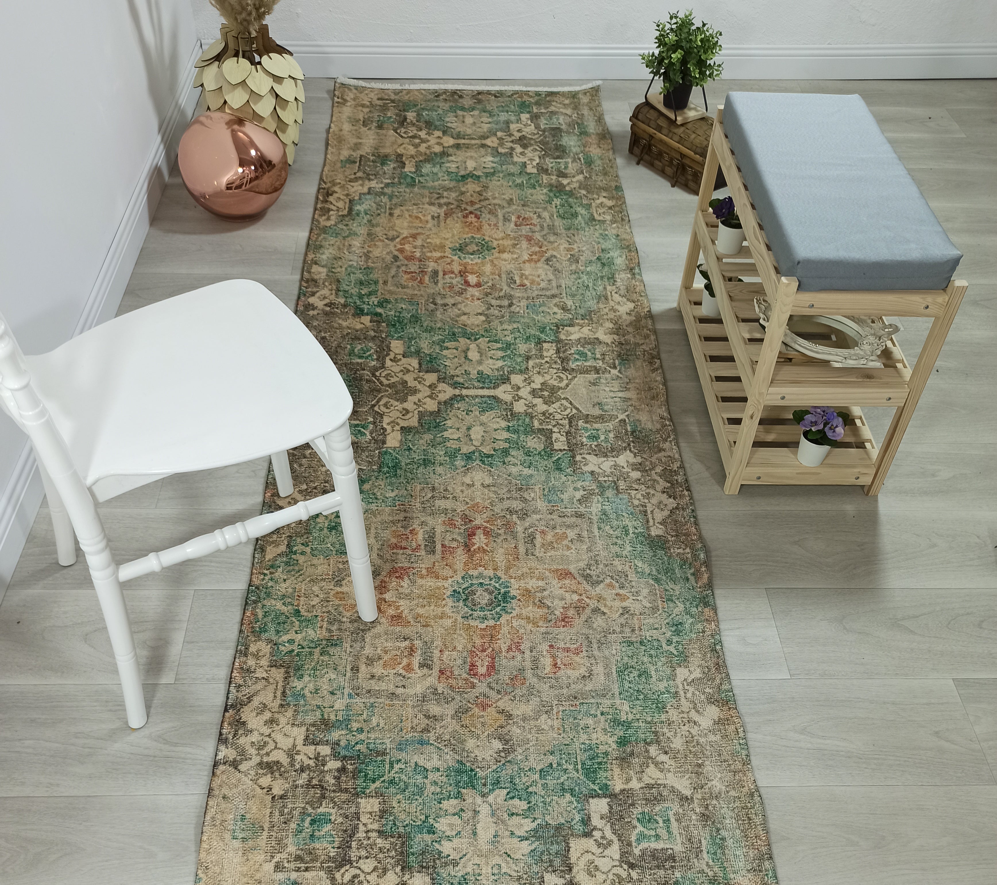 Lema Turkish Vintage Medallion Style Beige Green Rug
