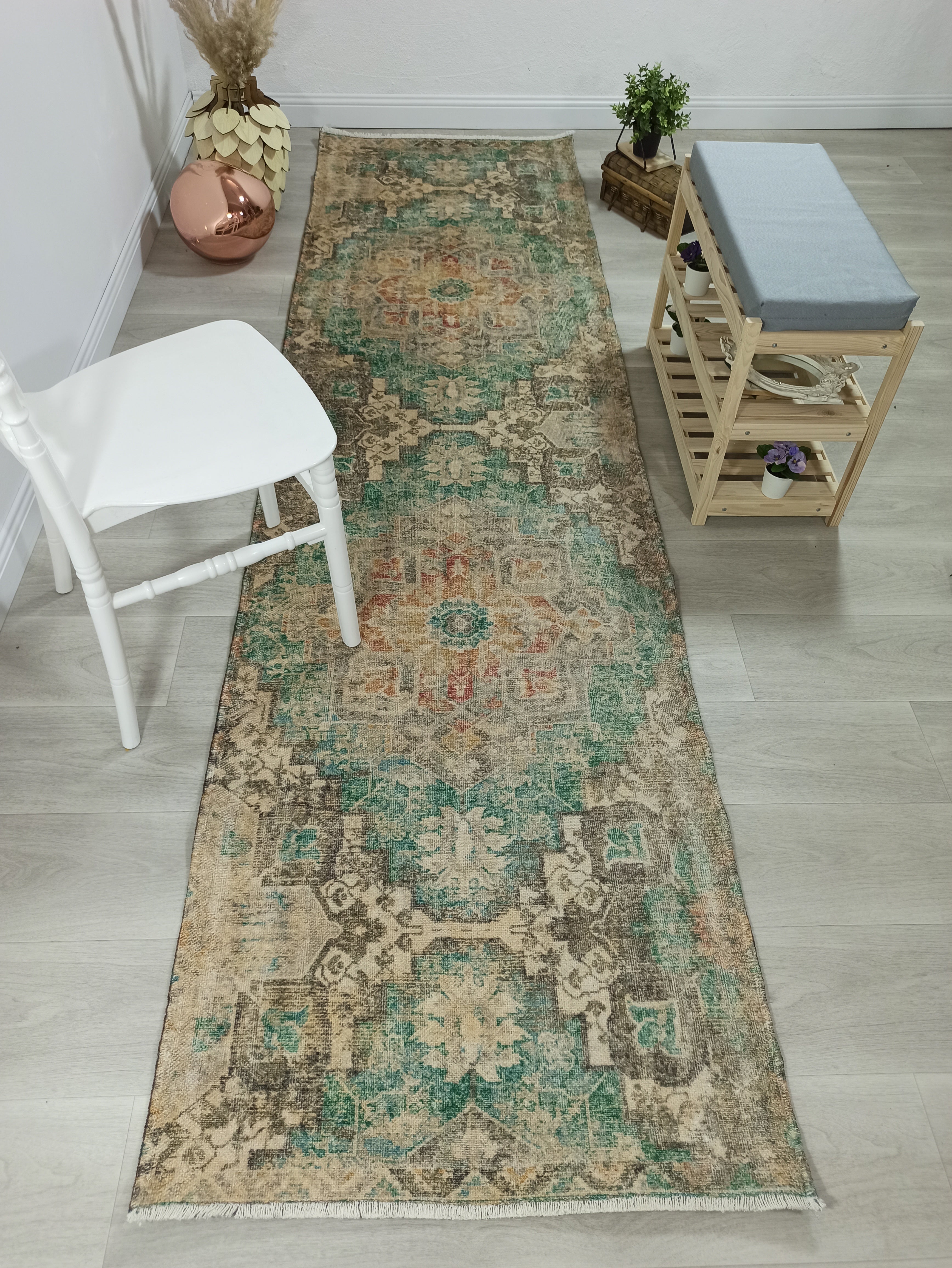 Lema Turkish Vintage Medallion Style Beige Green Rug