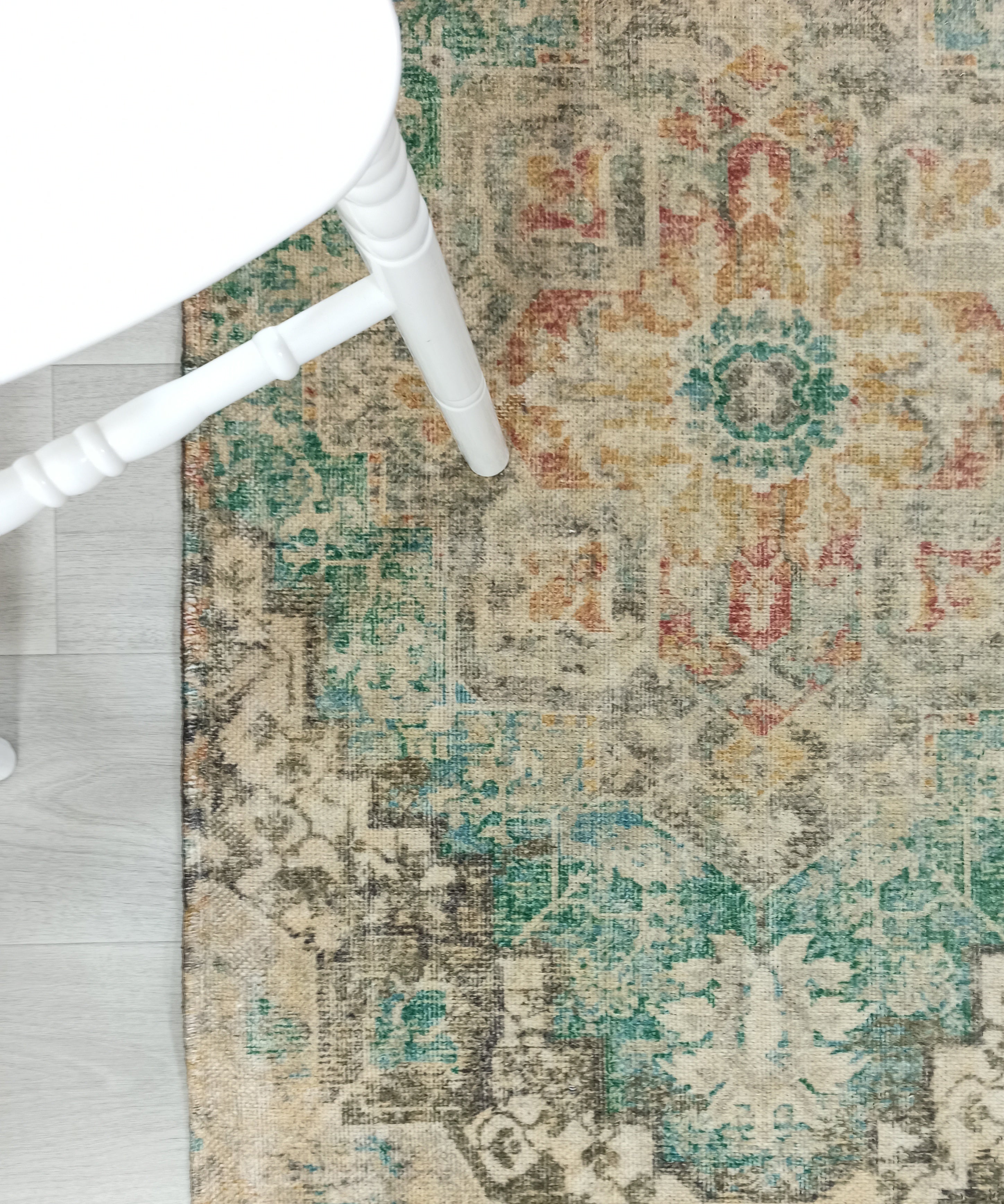 Lema Turkish Vintage Medallion Style Beige Green Rug