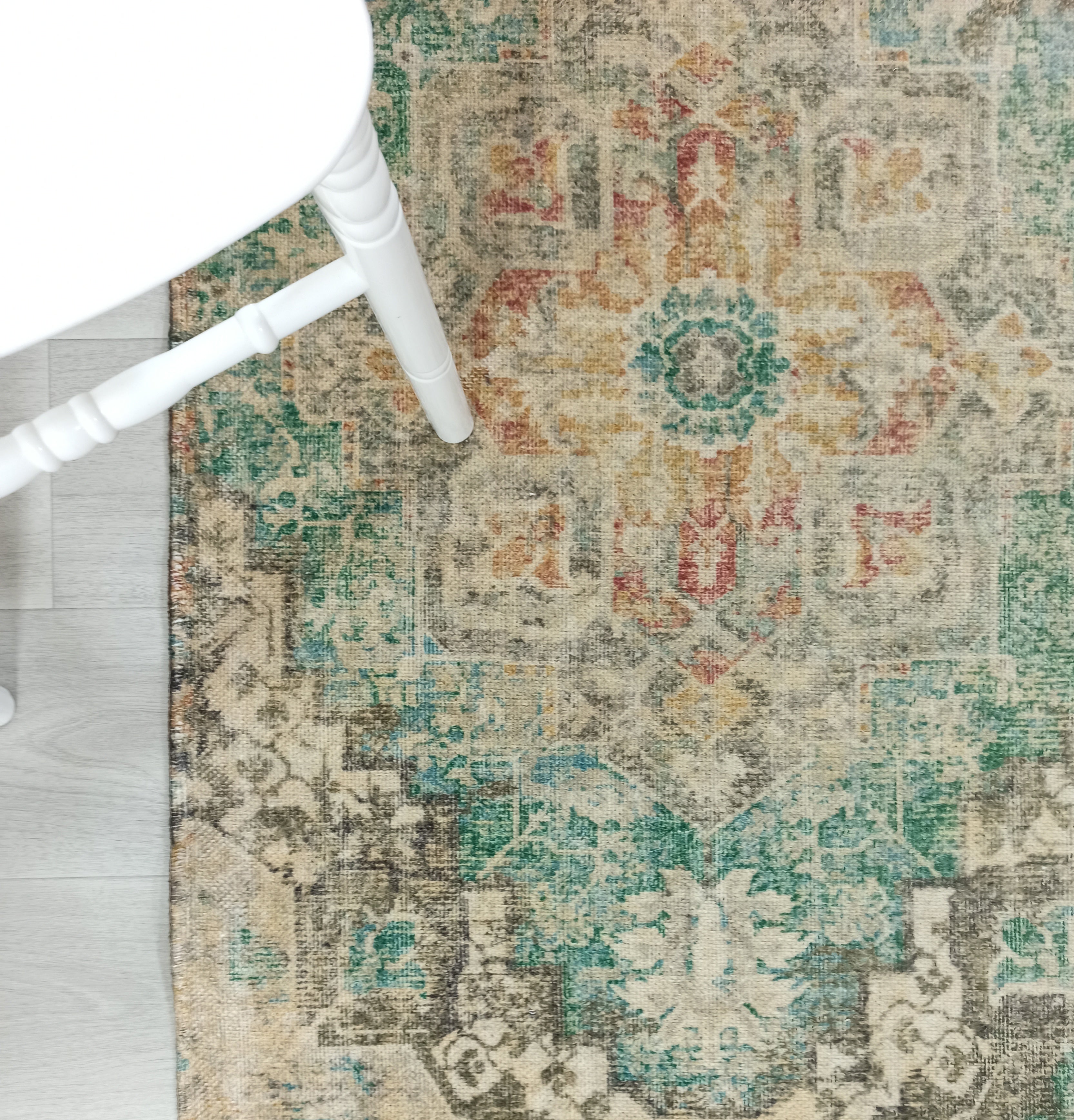 Lema Turkish Vintage Medallion Style Beige Green Rug