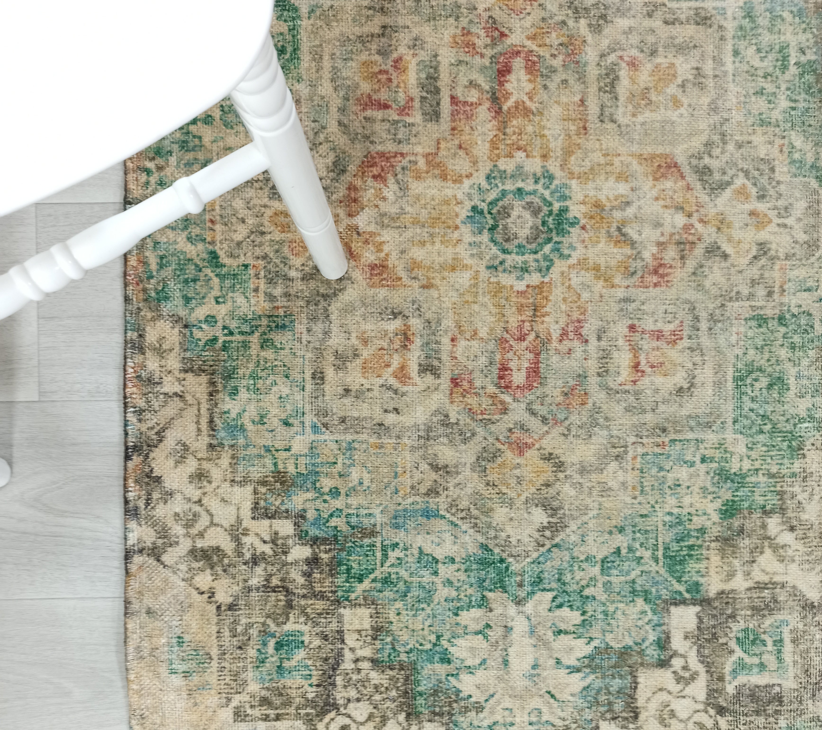Lema Turkish Vintage Medallion Style Beige Green Rug