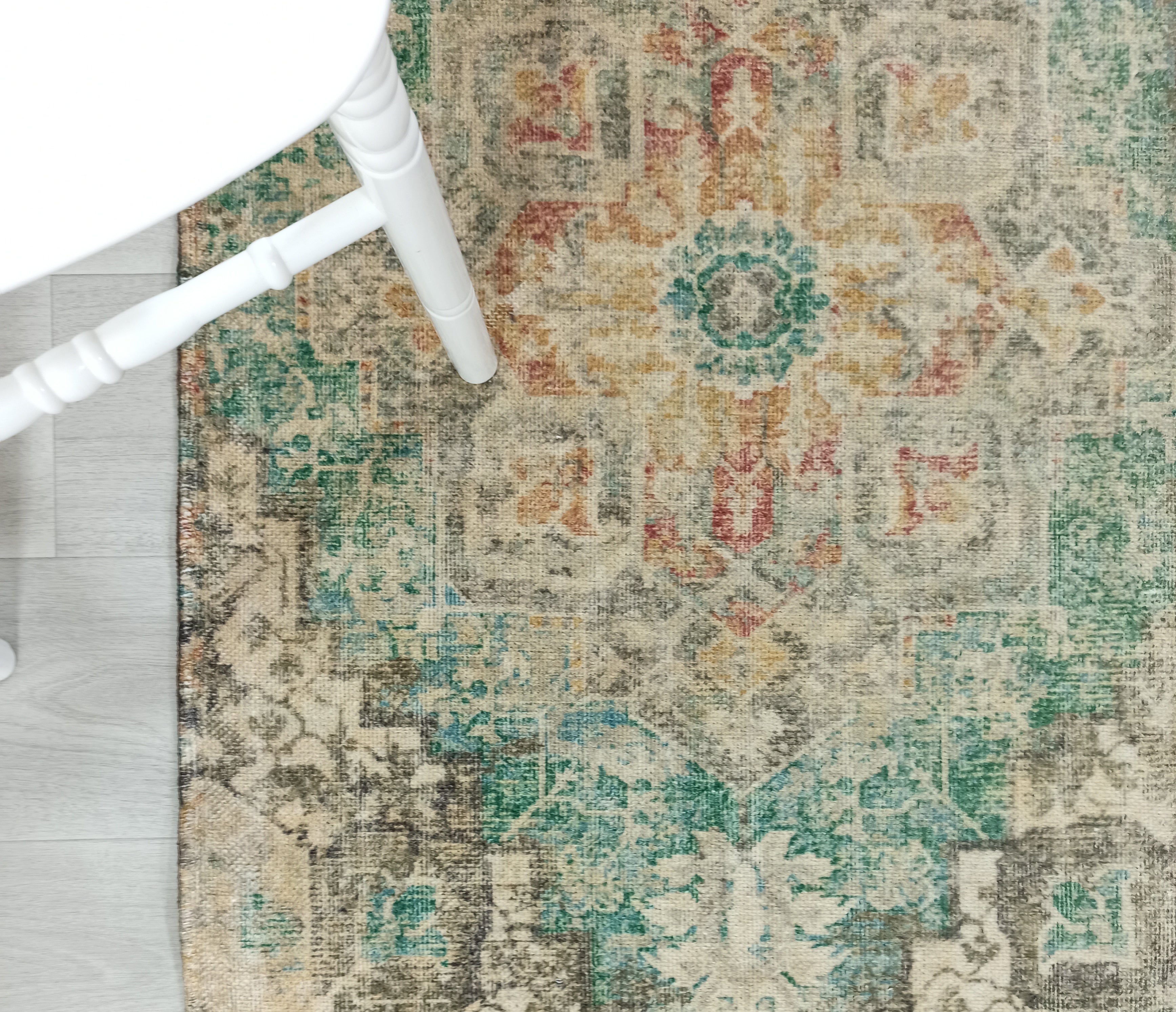 Lema Turkish Vintage Medallion Style Beige Green Rug