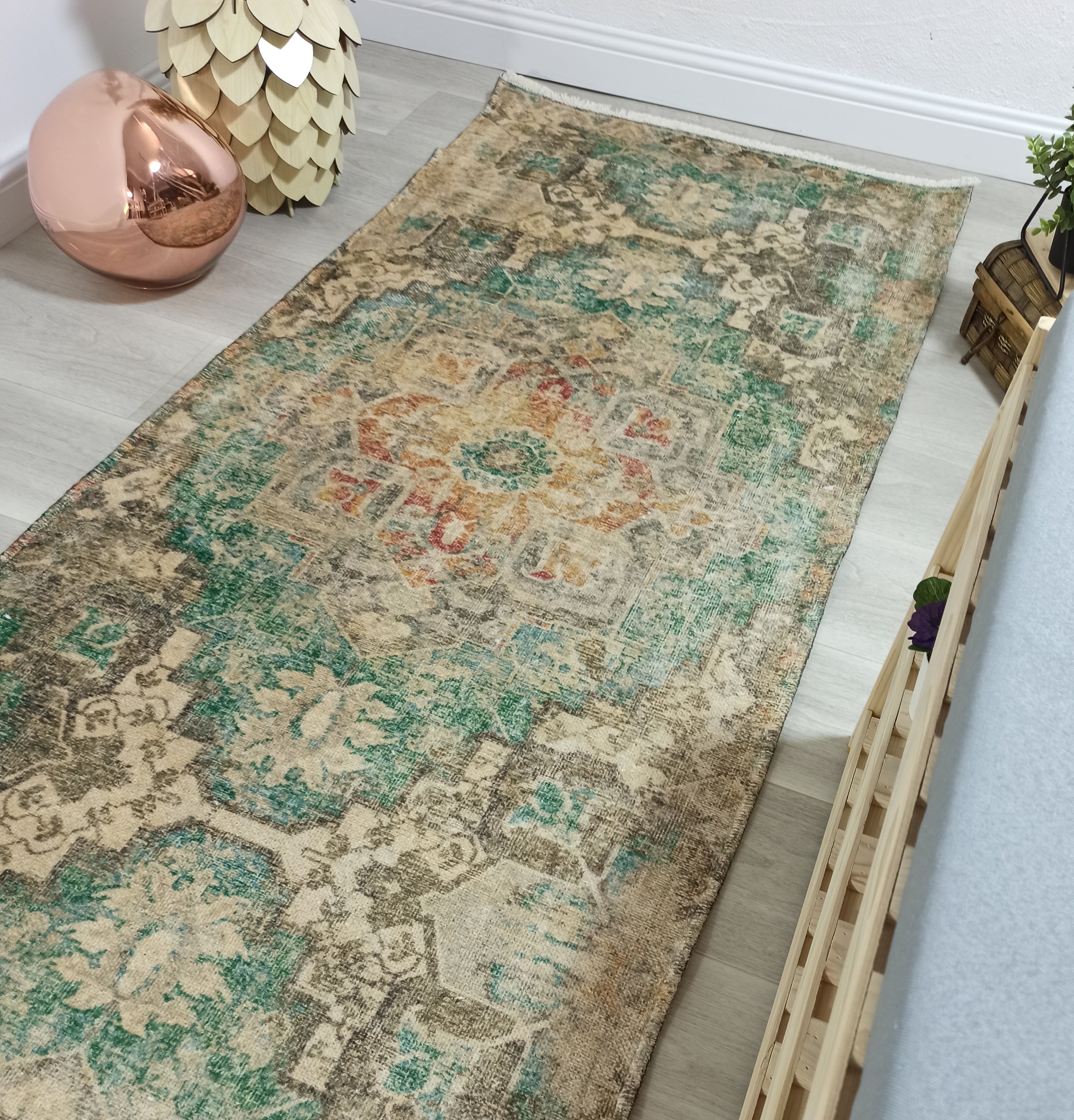 Lema Turkish Vintage Medallion Style Beige Green Rug