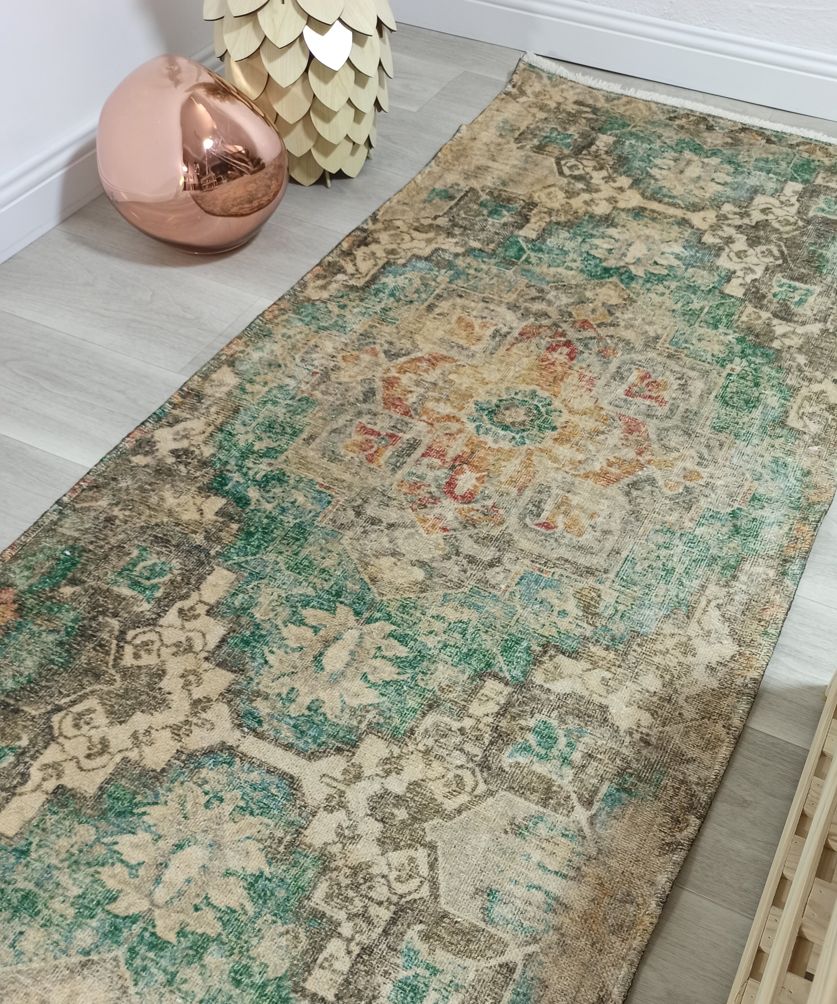 Lema Turkish Vintage Medallion Style Beige Green Rug
