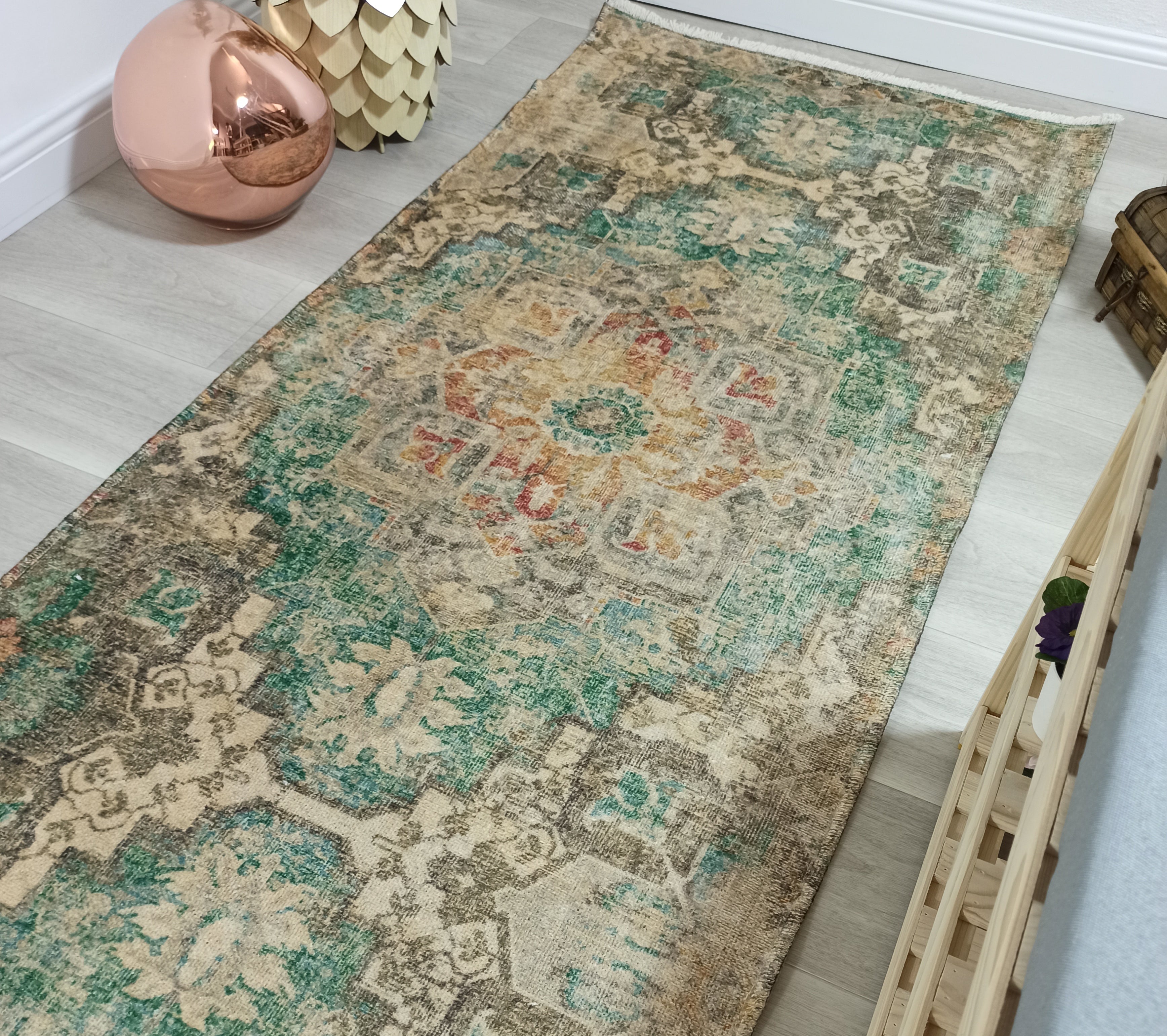 Lema Turkish Vintage Medallion Style Beige Green Rug