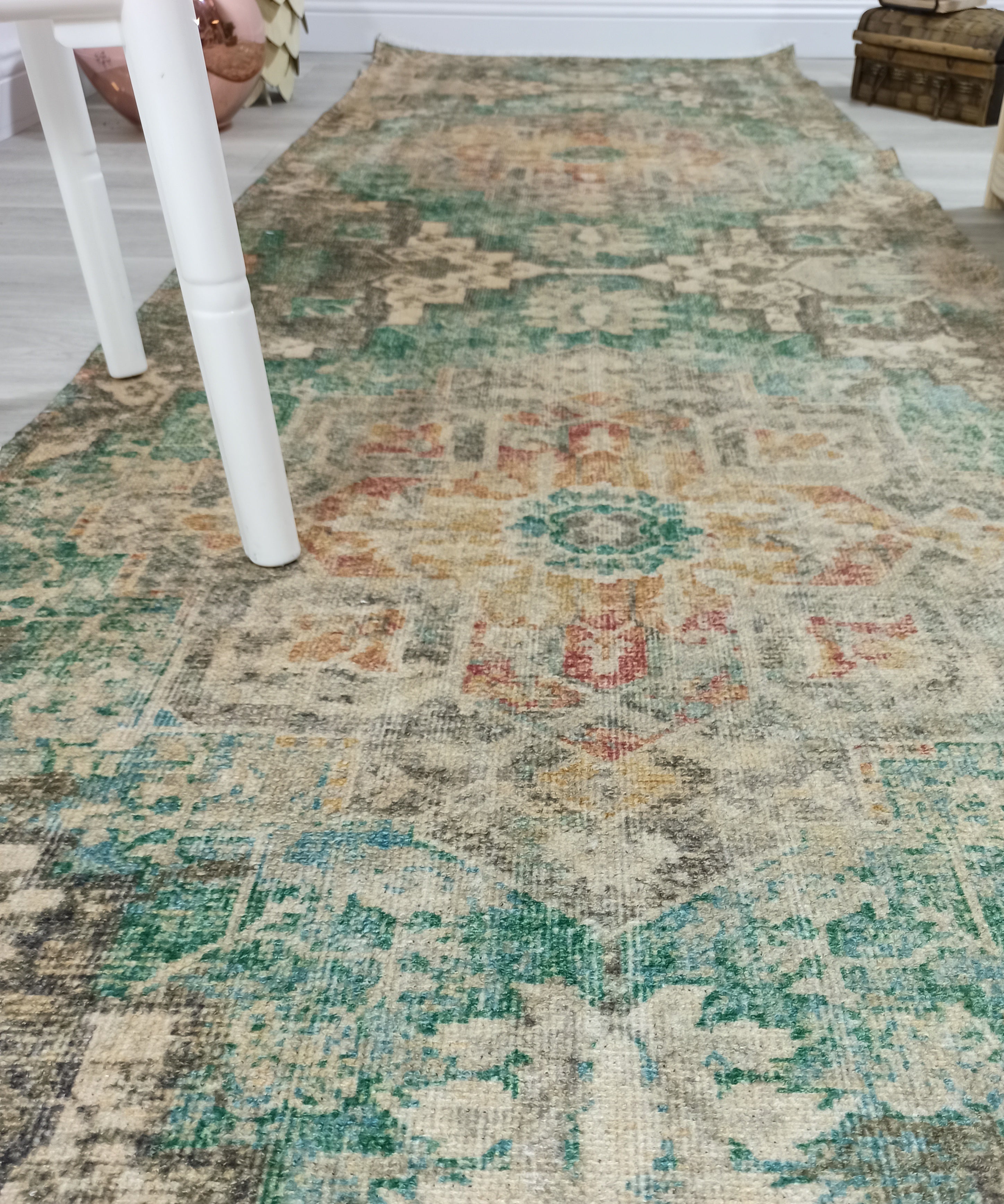 Lema Turkish Vintage Medallion Style Beige Green Rug