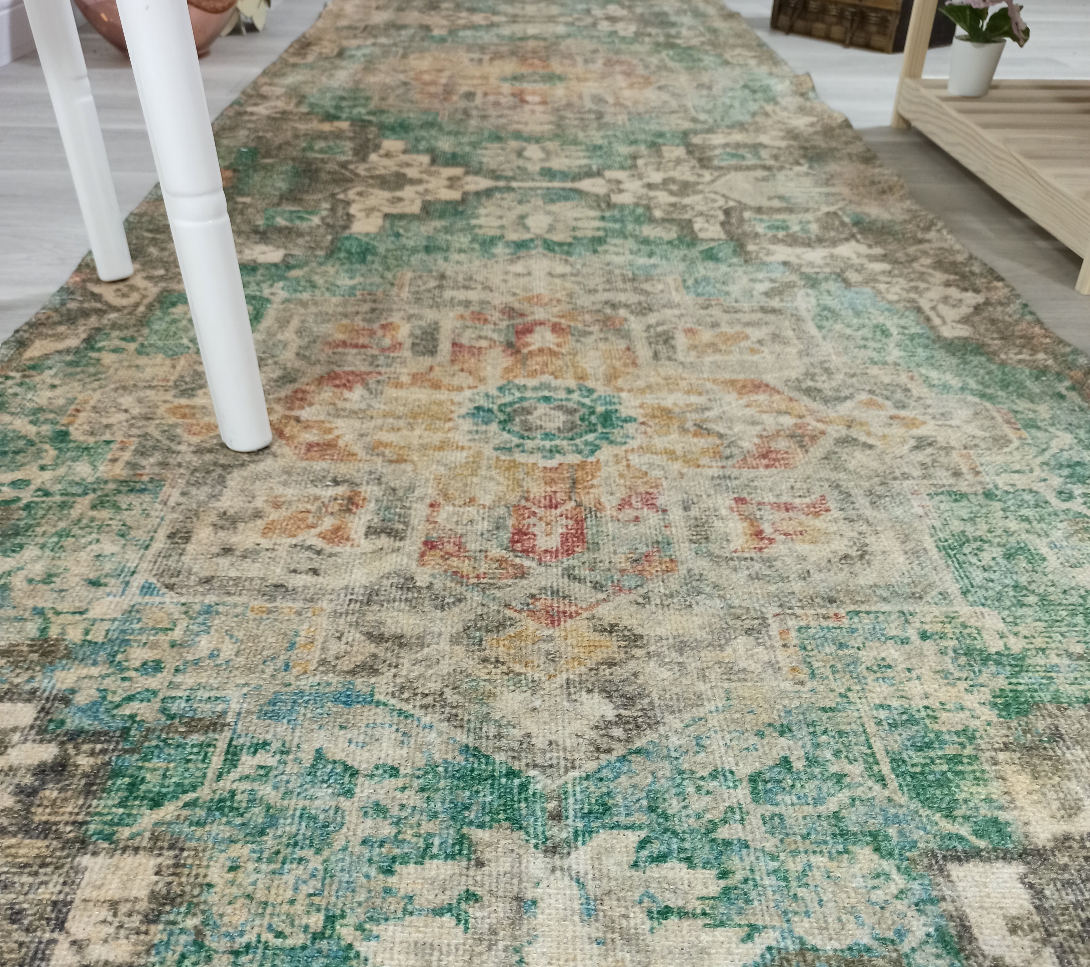 Lema Turkish Vintage Medallion Style Beige Green Rug