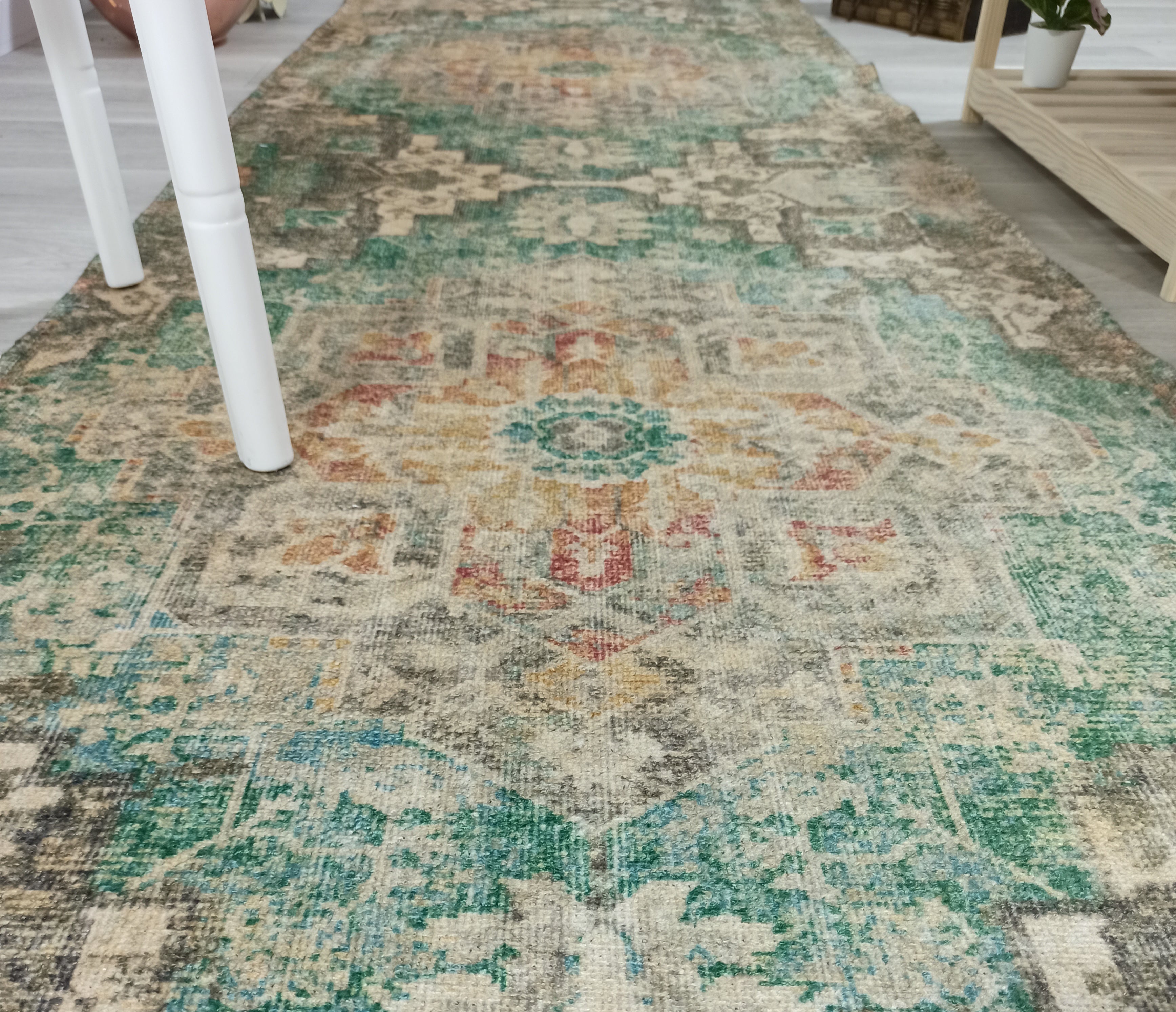 Lema Turkish Vintage Medallion Style Beige Green Rug