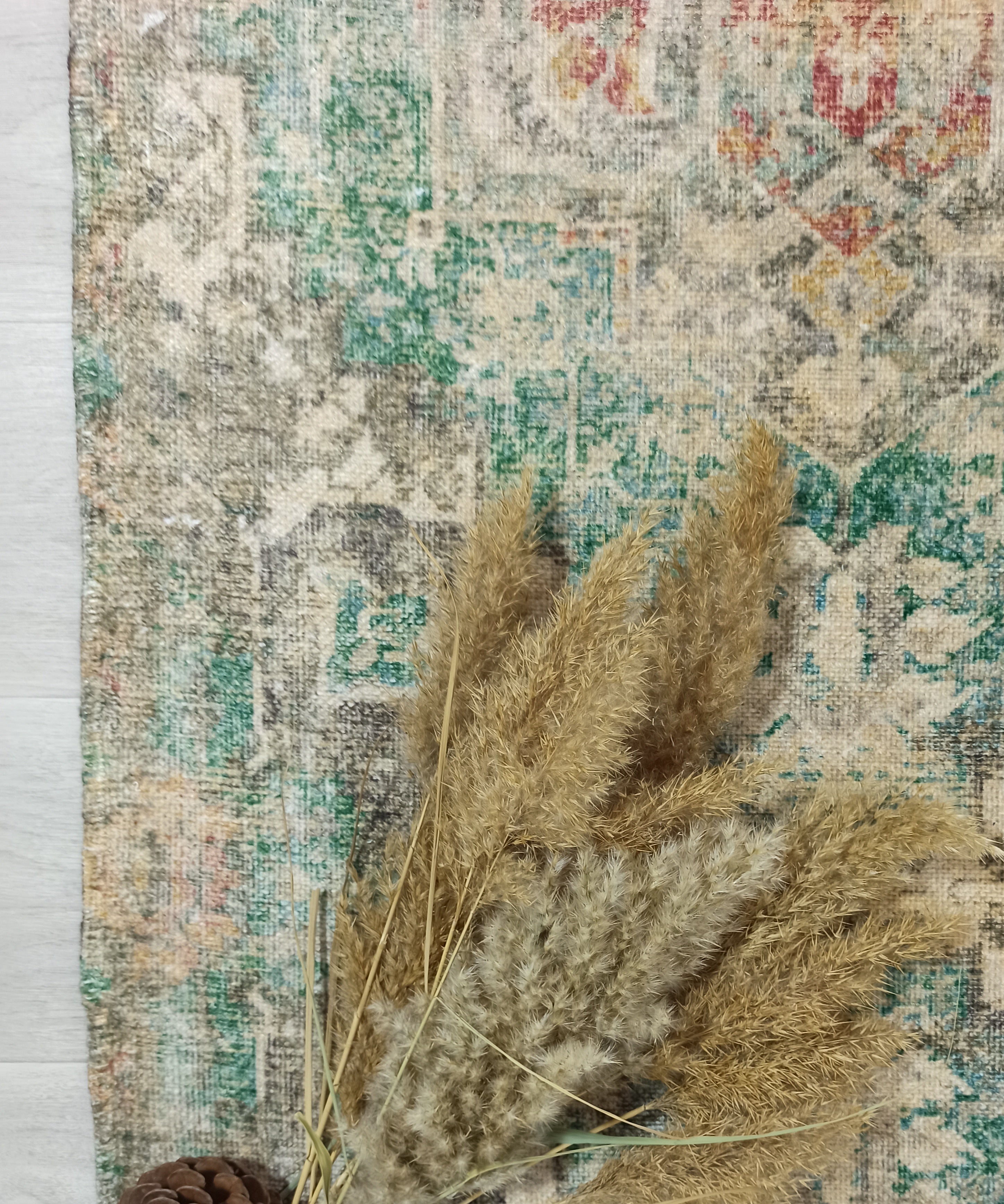 Lema Turkish Vintage Medallion Style Beige Green Rug