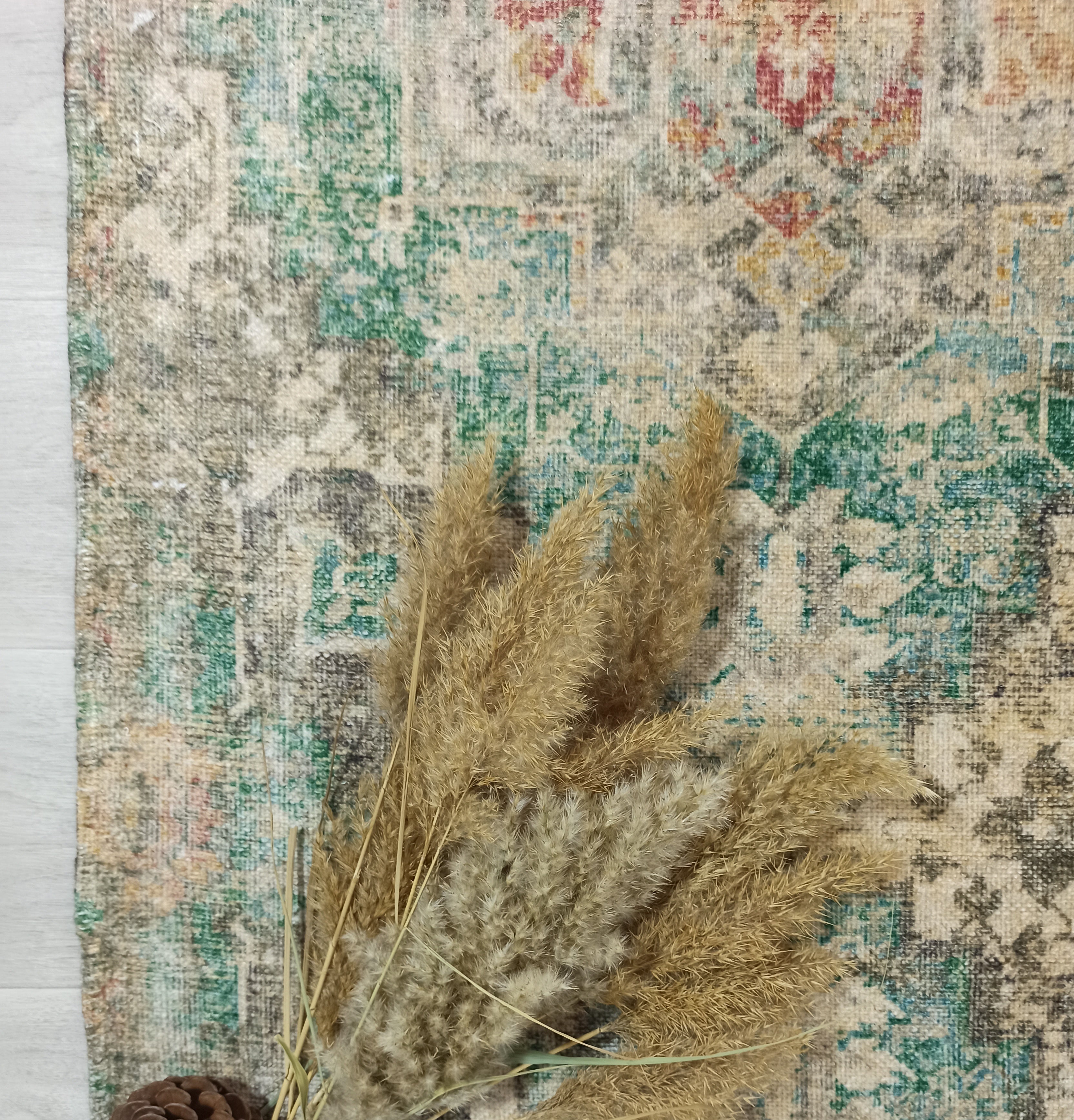 Lema Turkish Vintage Medallion Style Beige Green Rug