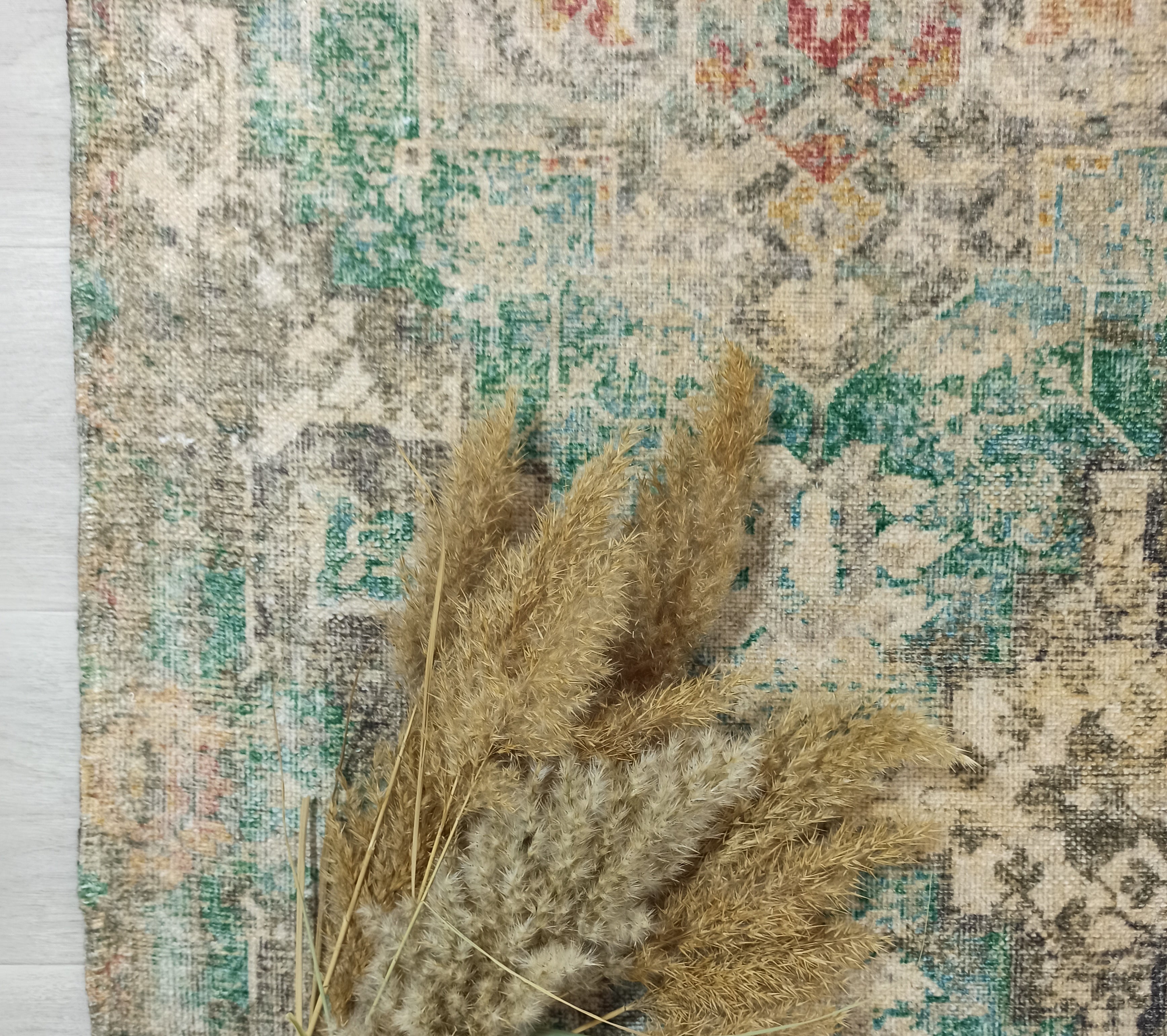 Lema Turkish Vintage Medallion Style Beige Green Rug