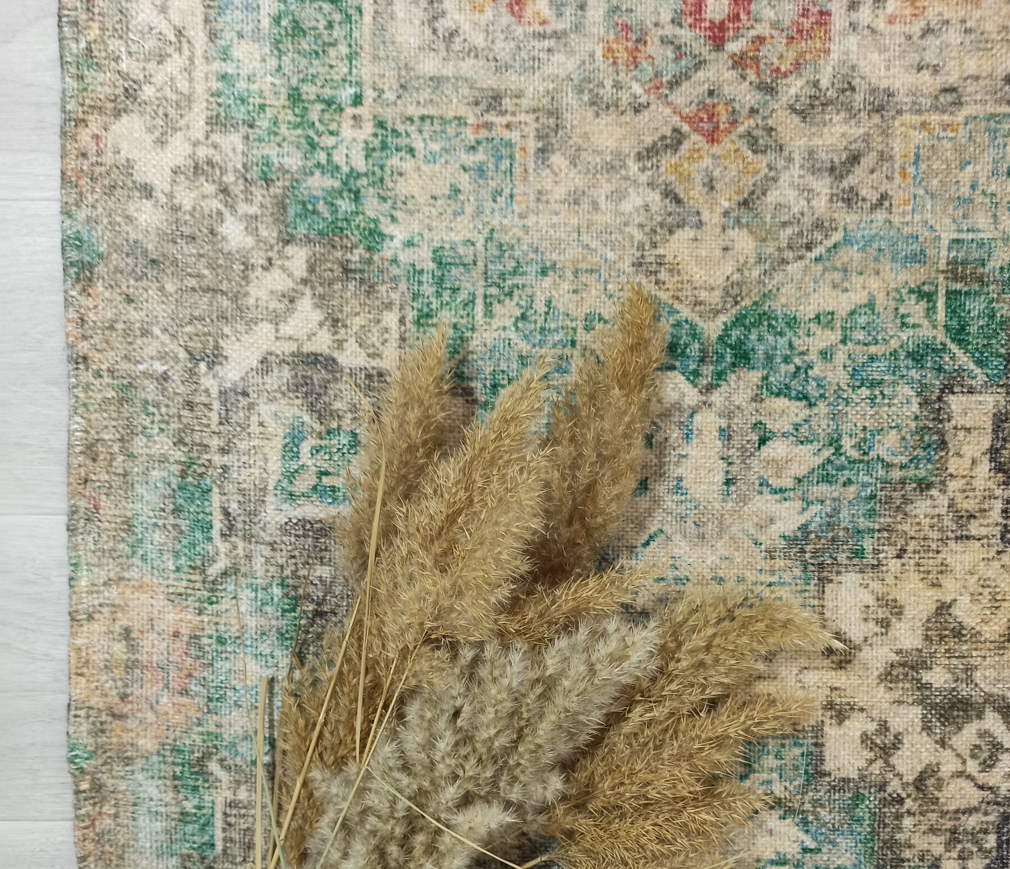 Lema Turkish Vintage Medallion Style Beige Green Rug