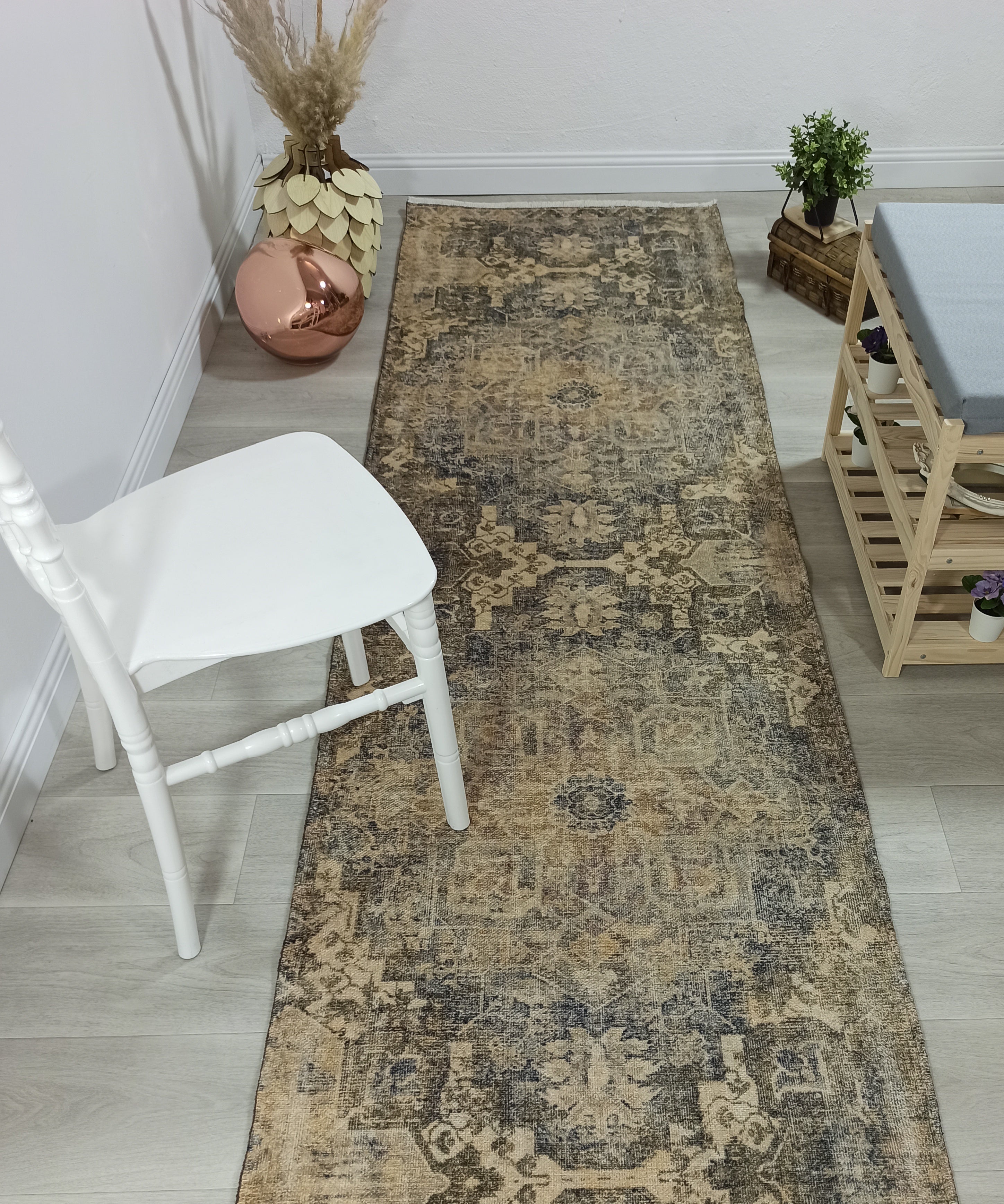 Aliye Turkish Medallion Style Green Beige Vintage Rug