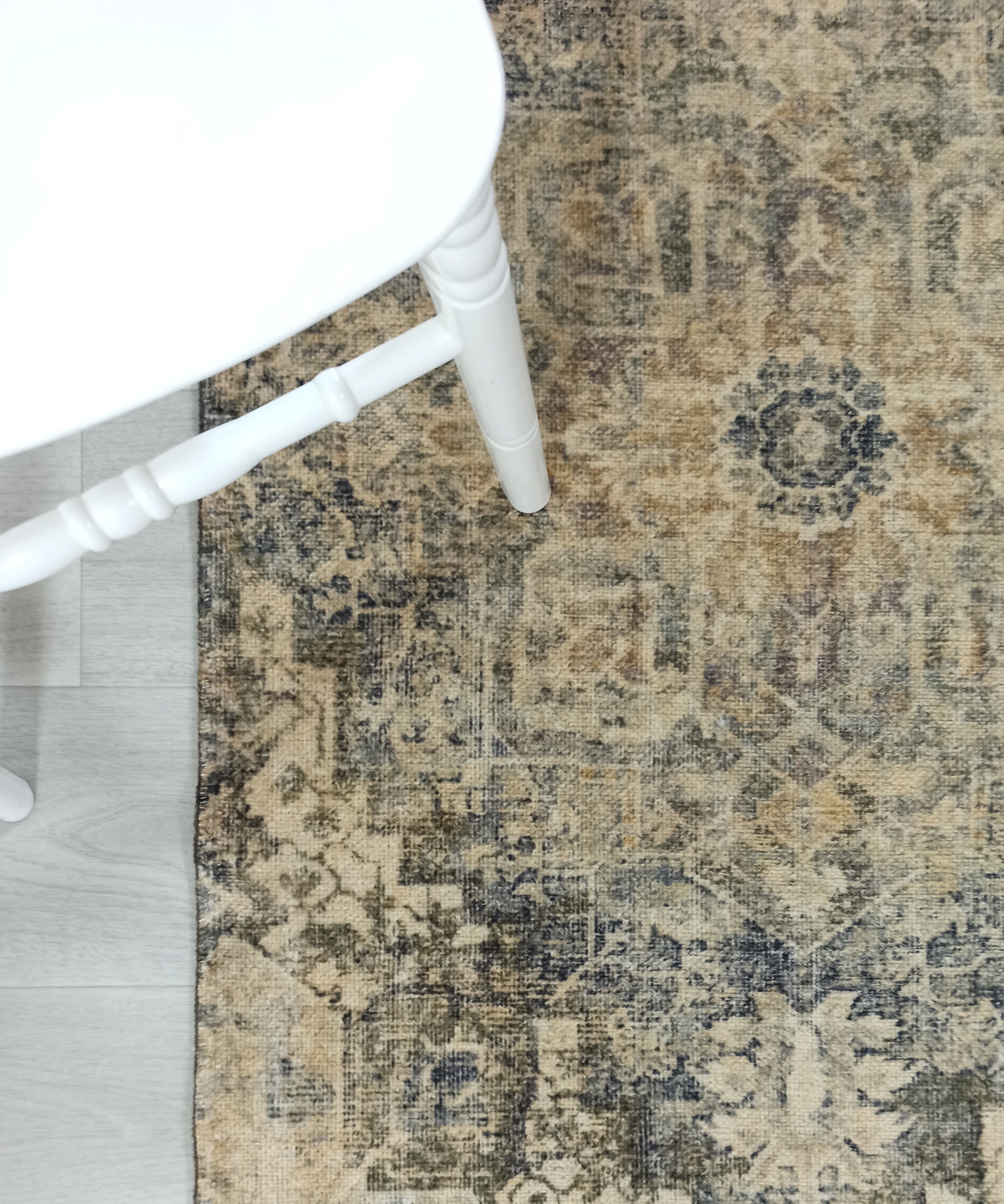 Aliye Turkish Medallion Style Green Beige Vintage Rug