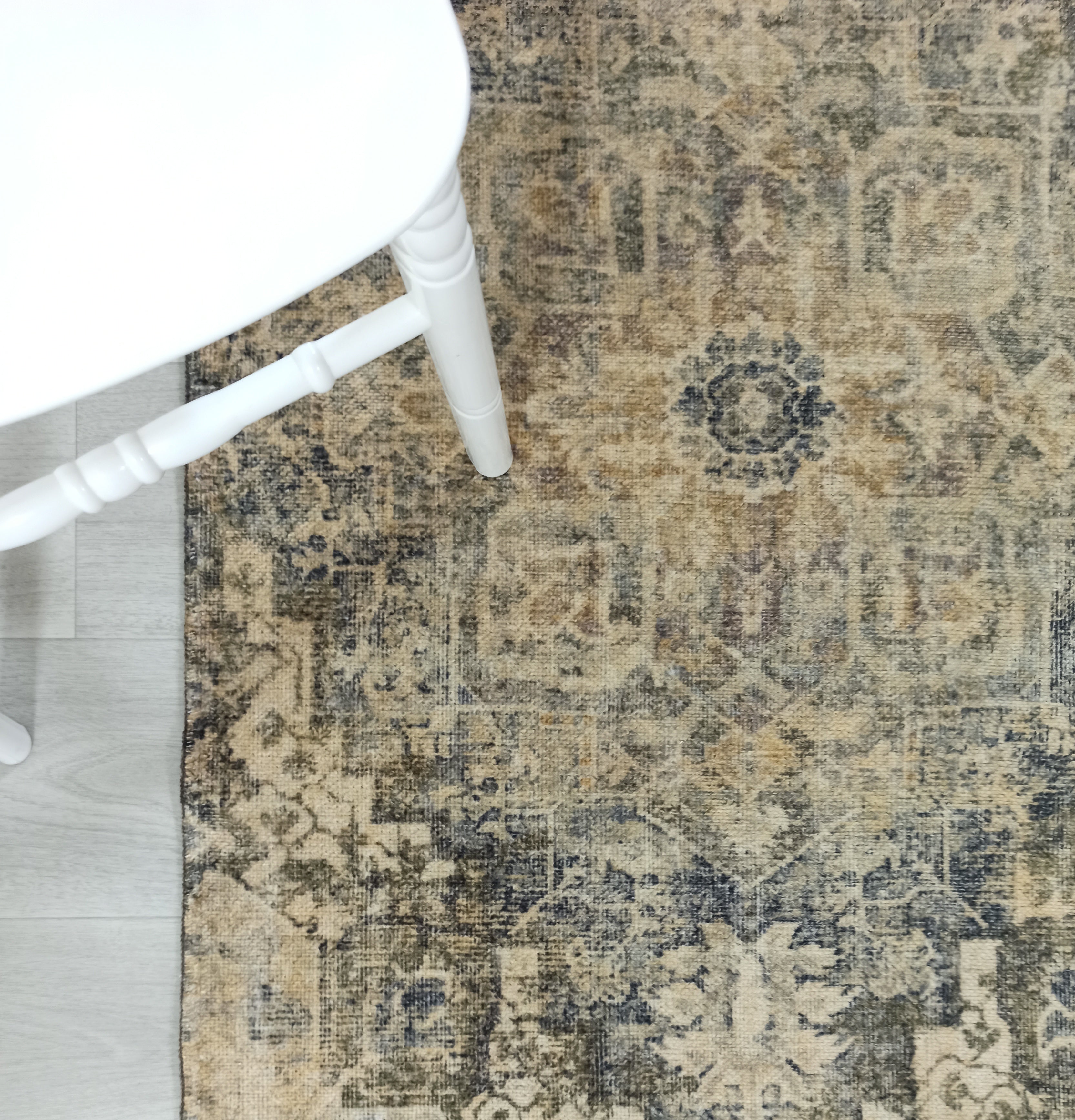 Aliye Turkish Medallion Style Green Beige Vintage Rug