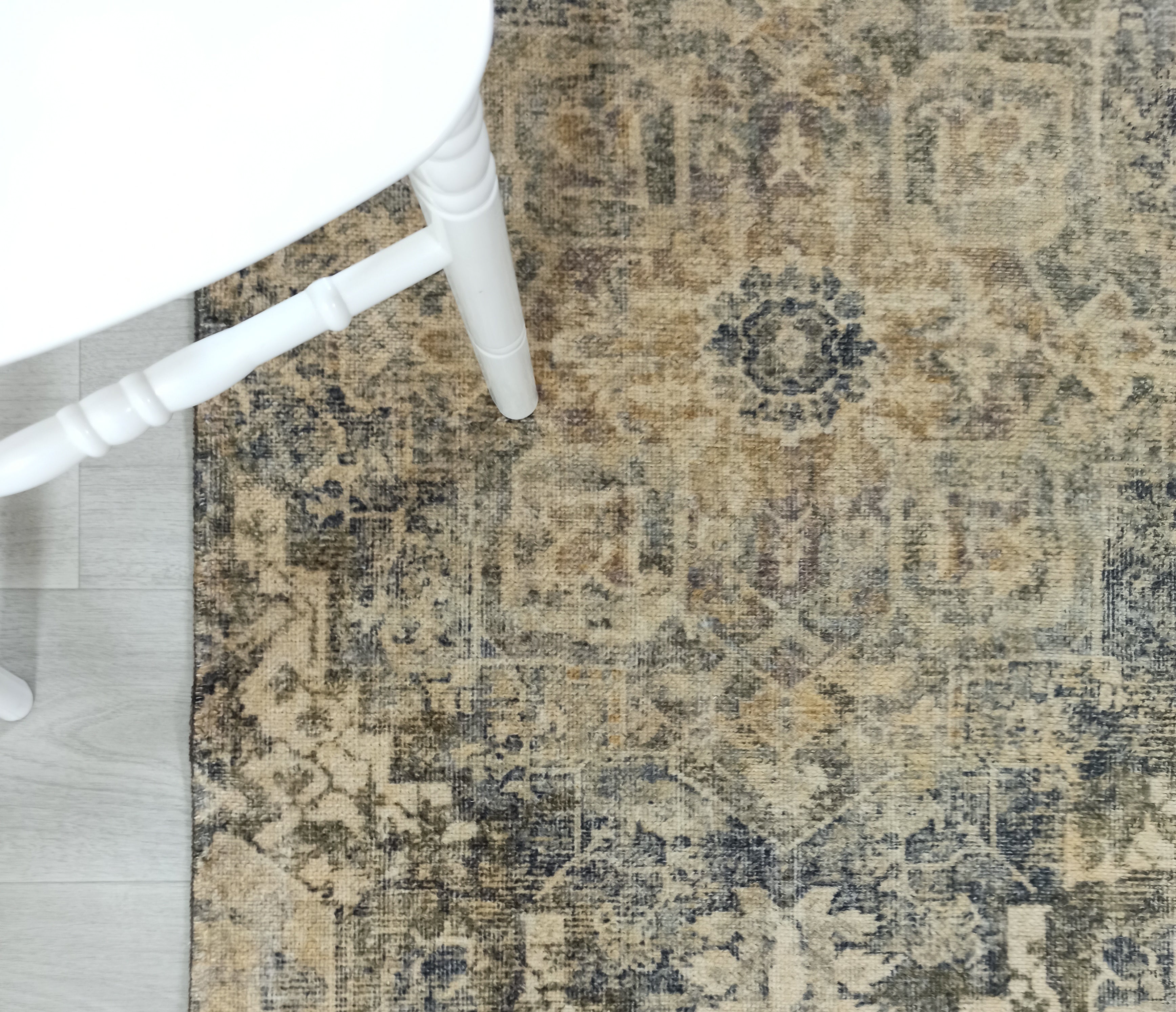 Aliye Turkish Medallion Style Green Beige Vintage Rug