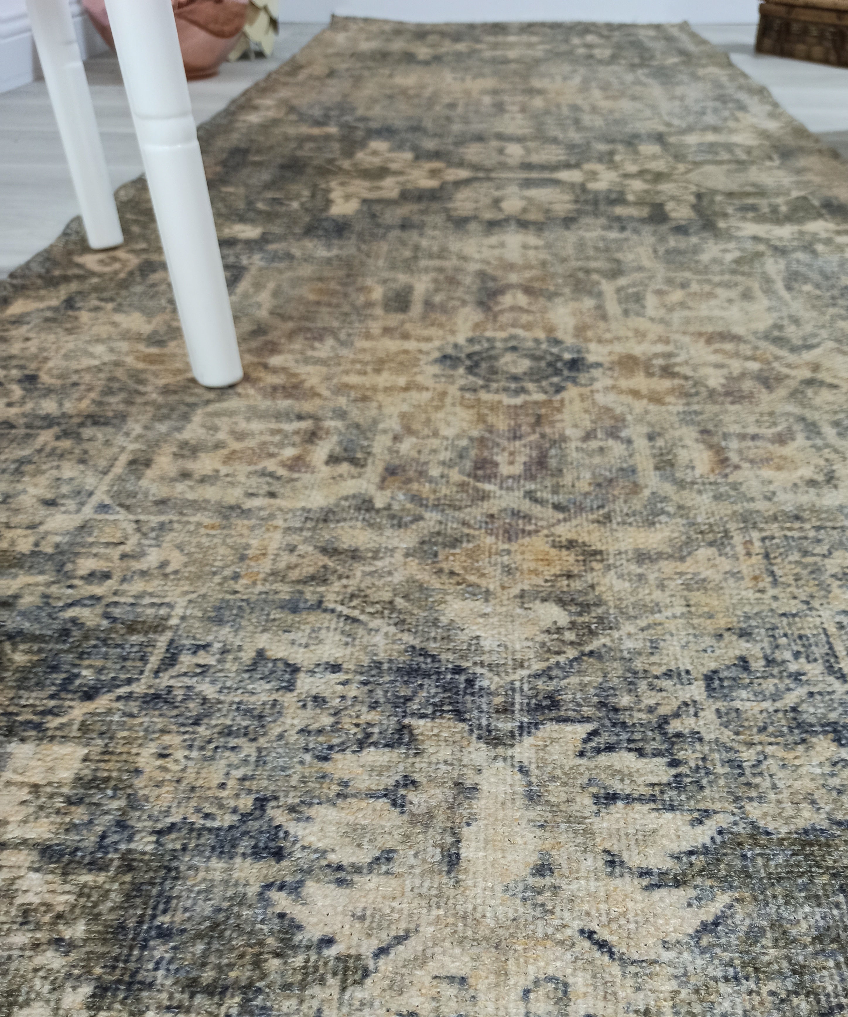 Aliye Turkish Medallion Style Green Beige Vintage Rug