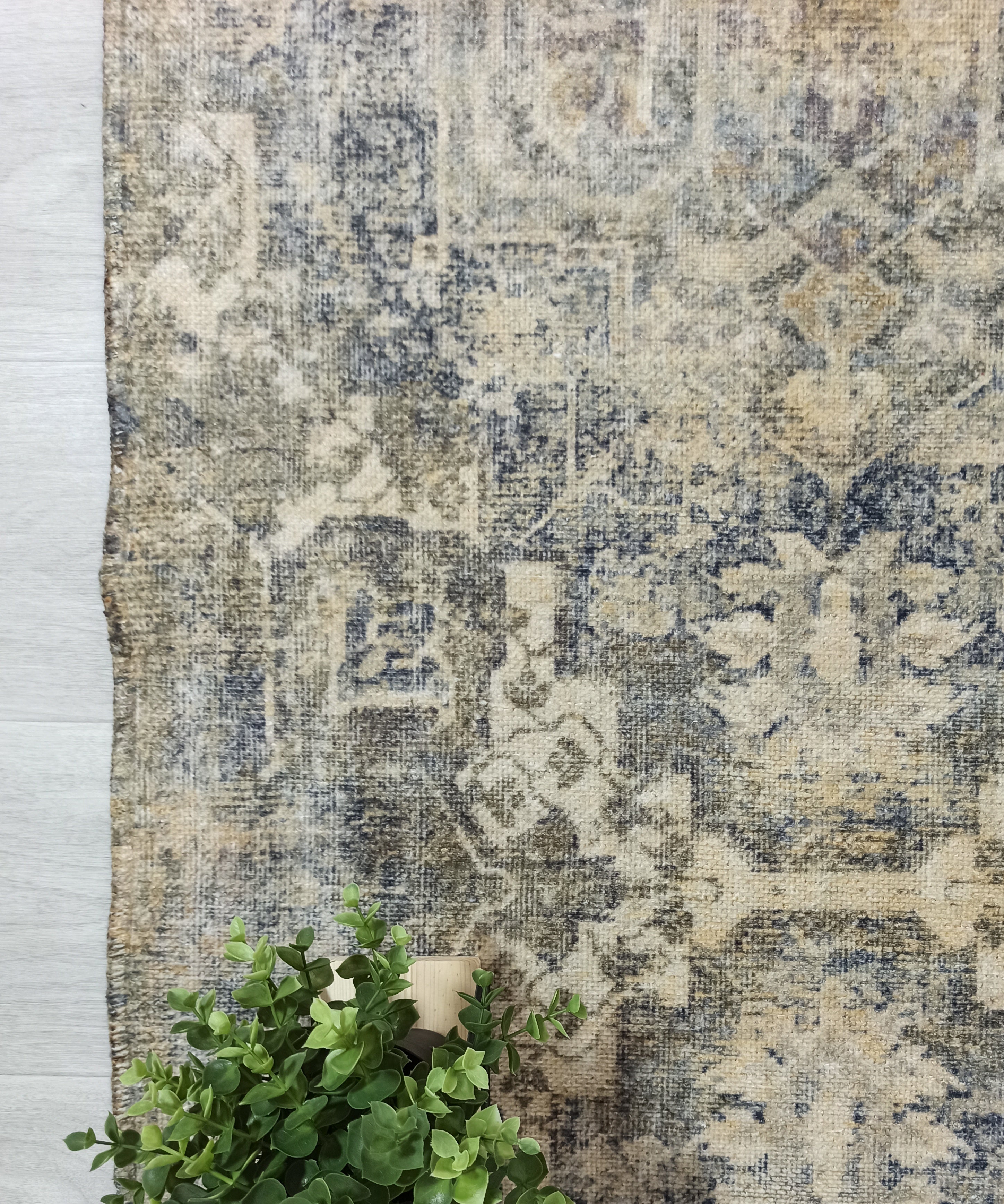 Aliye Turkish Medallion Style Green Beige Vintage Rug