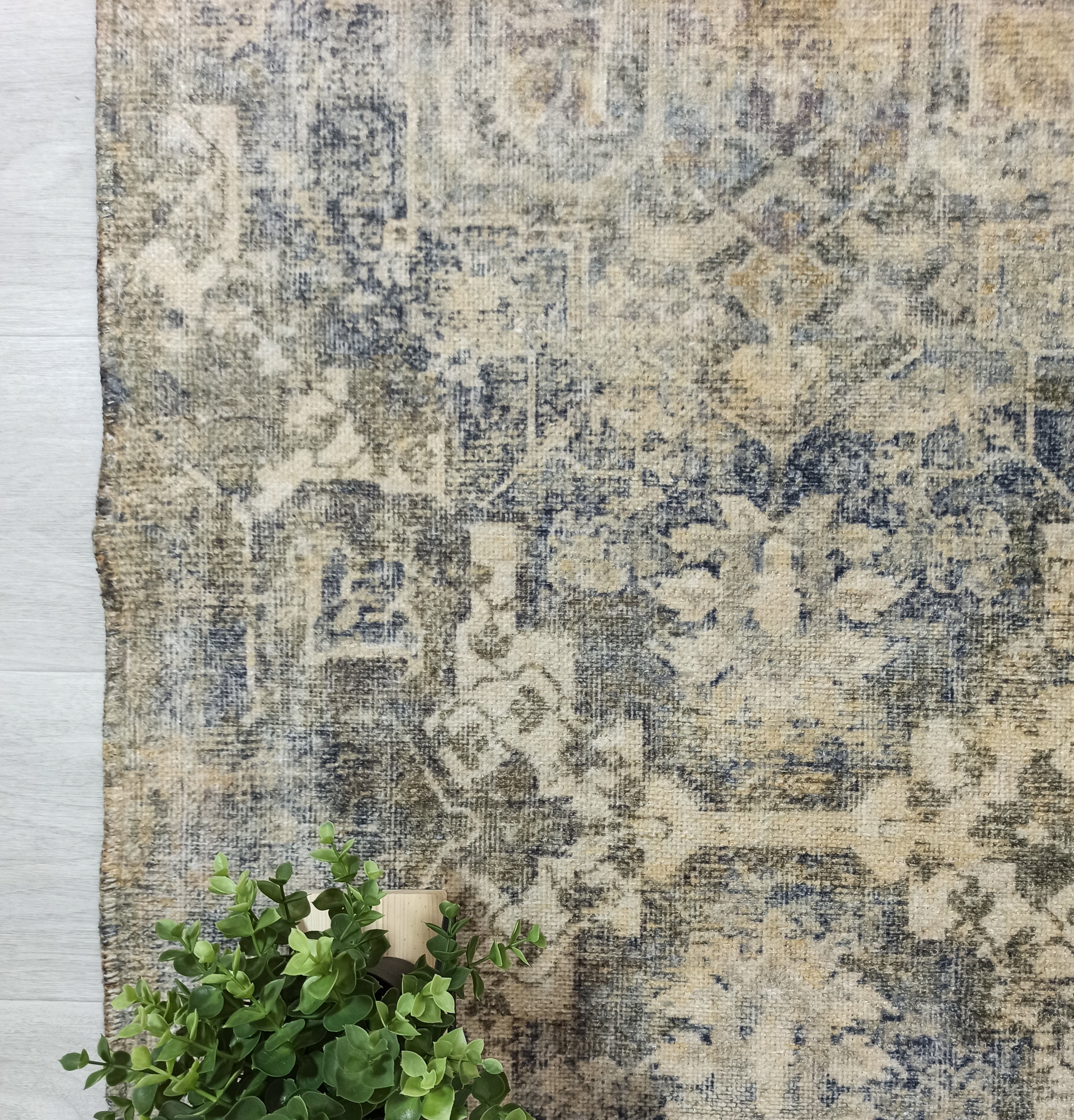 Aliye Turkish Medallion Style Green Beige Vintage Rug