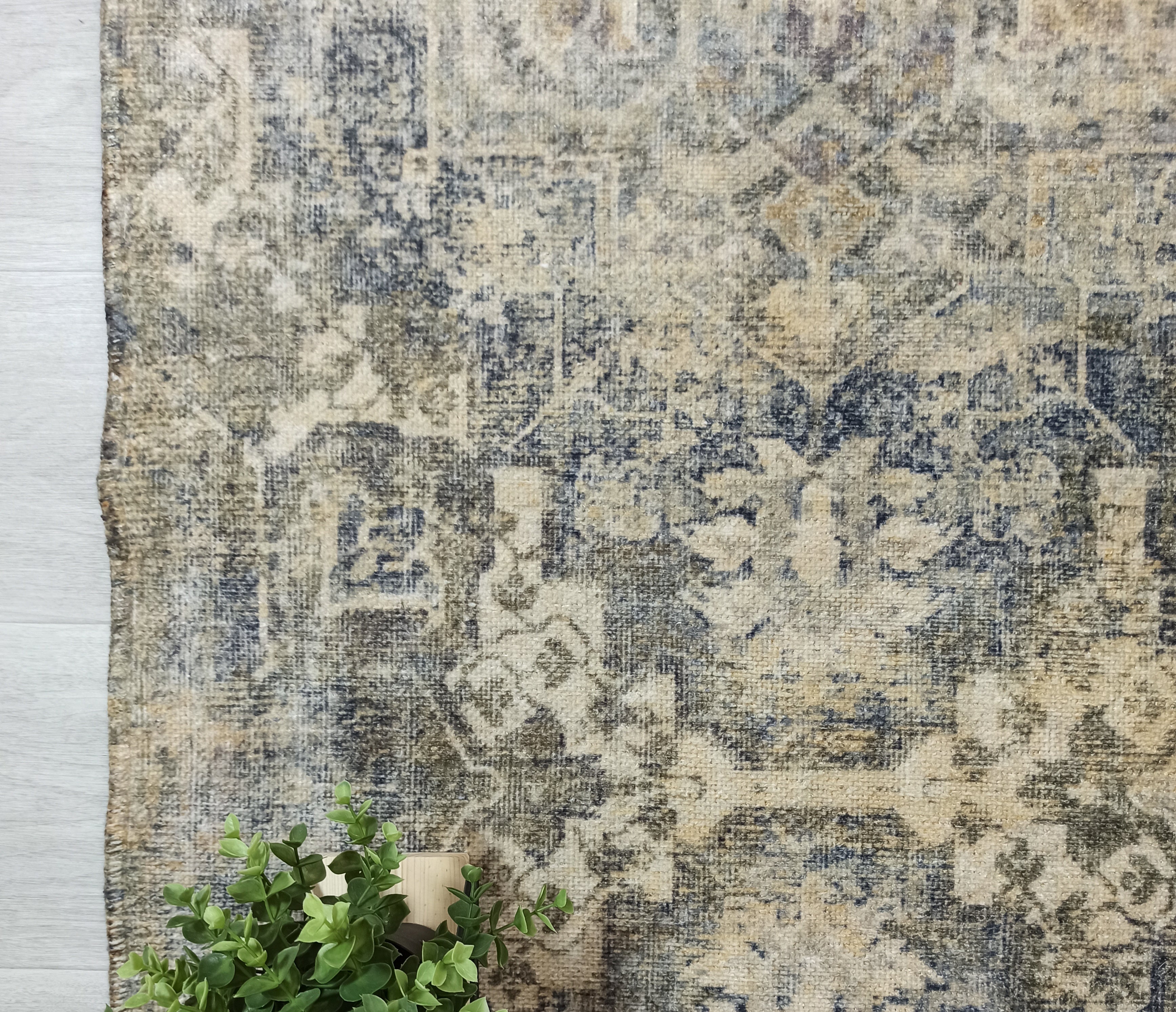 Aliye Turkish Medallion Style Green Beige Vintage Rug