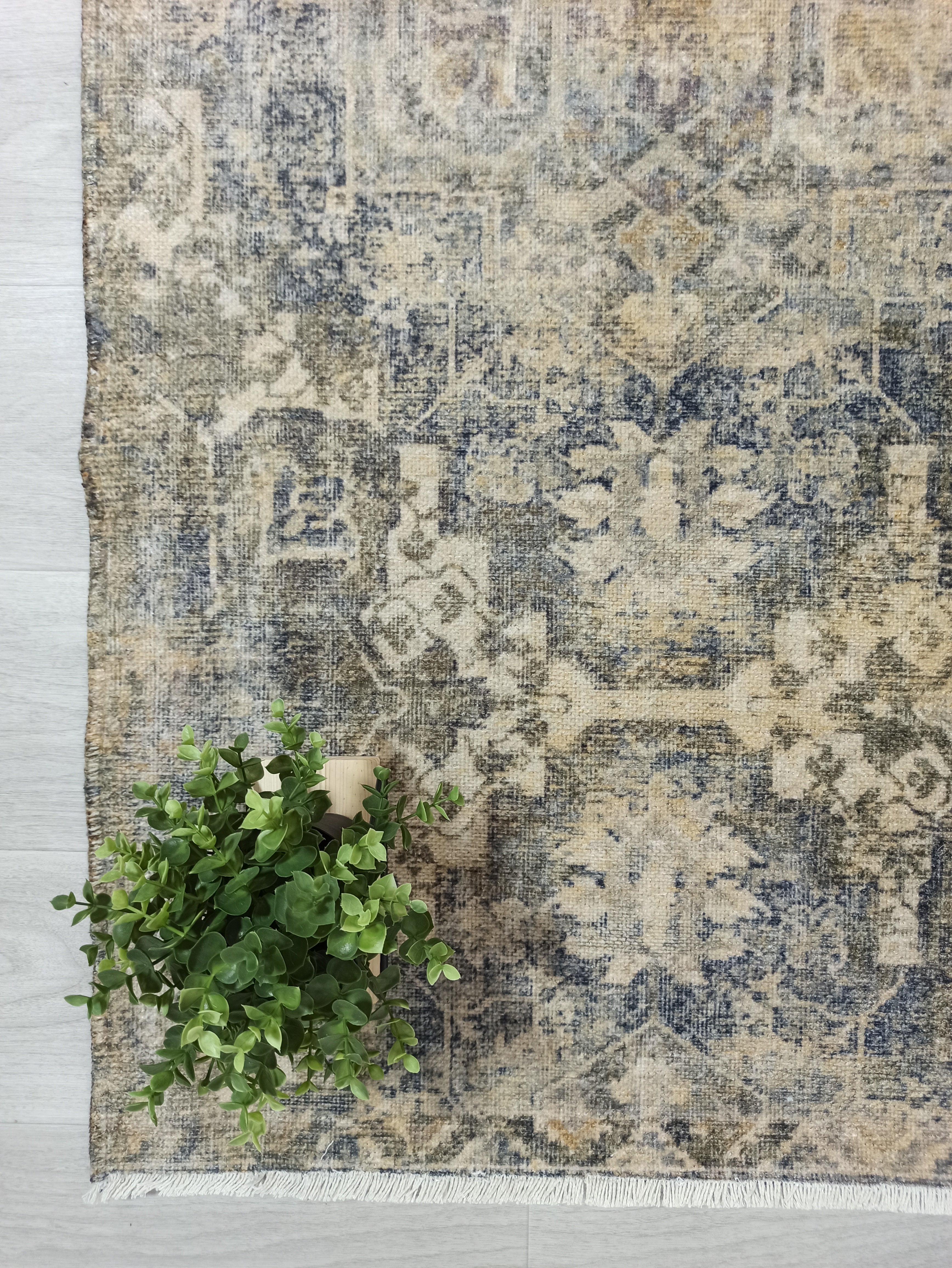 Aliye Turkish Medallion Style Green Beige Vintage Rug