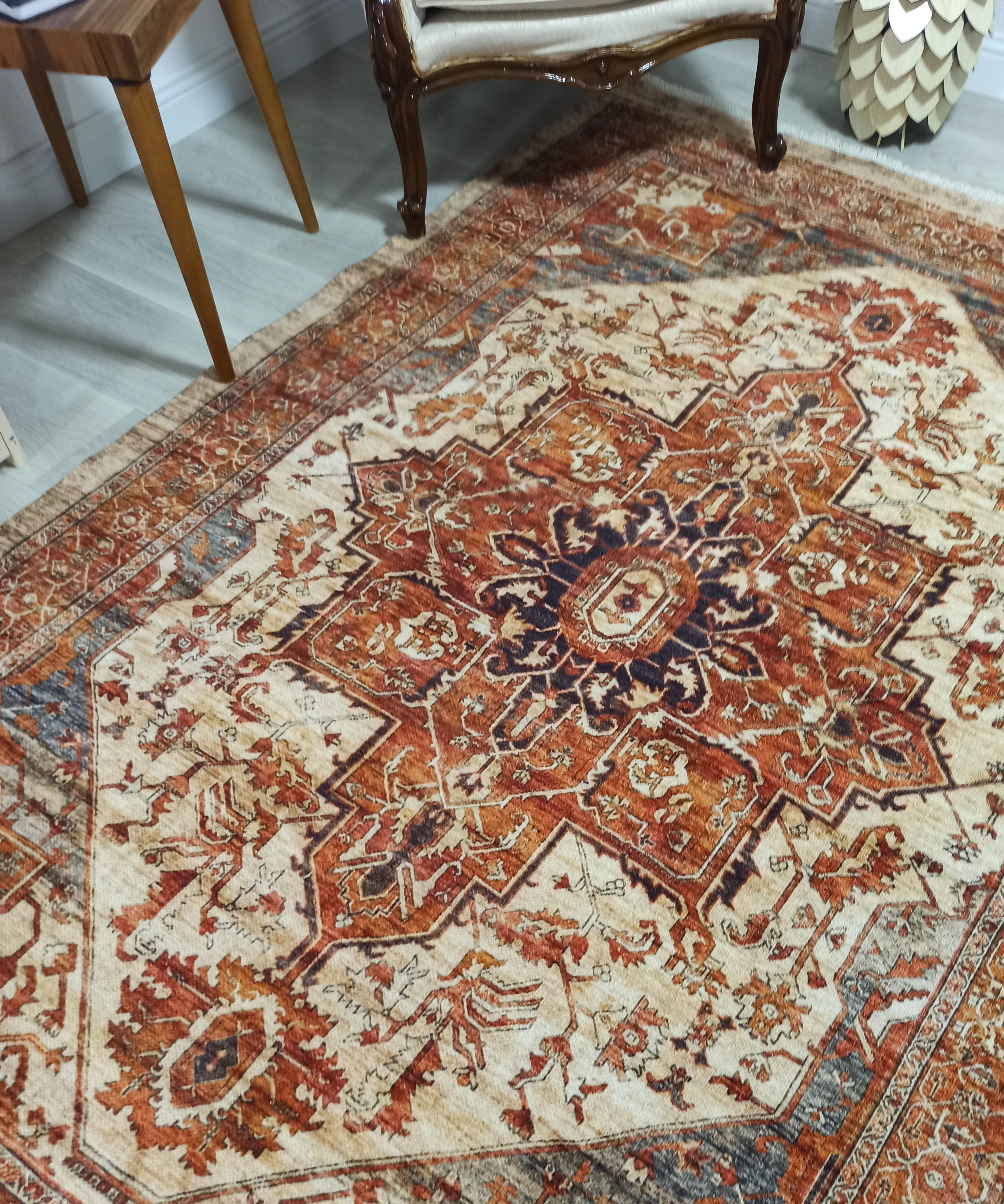 Eylul Turkish Vintage Medallion Style Beige Orange Rug