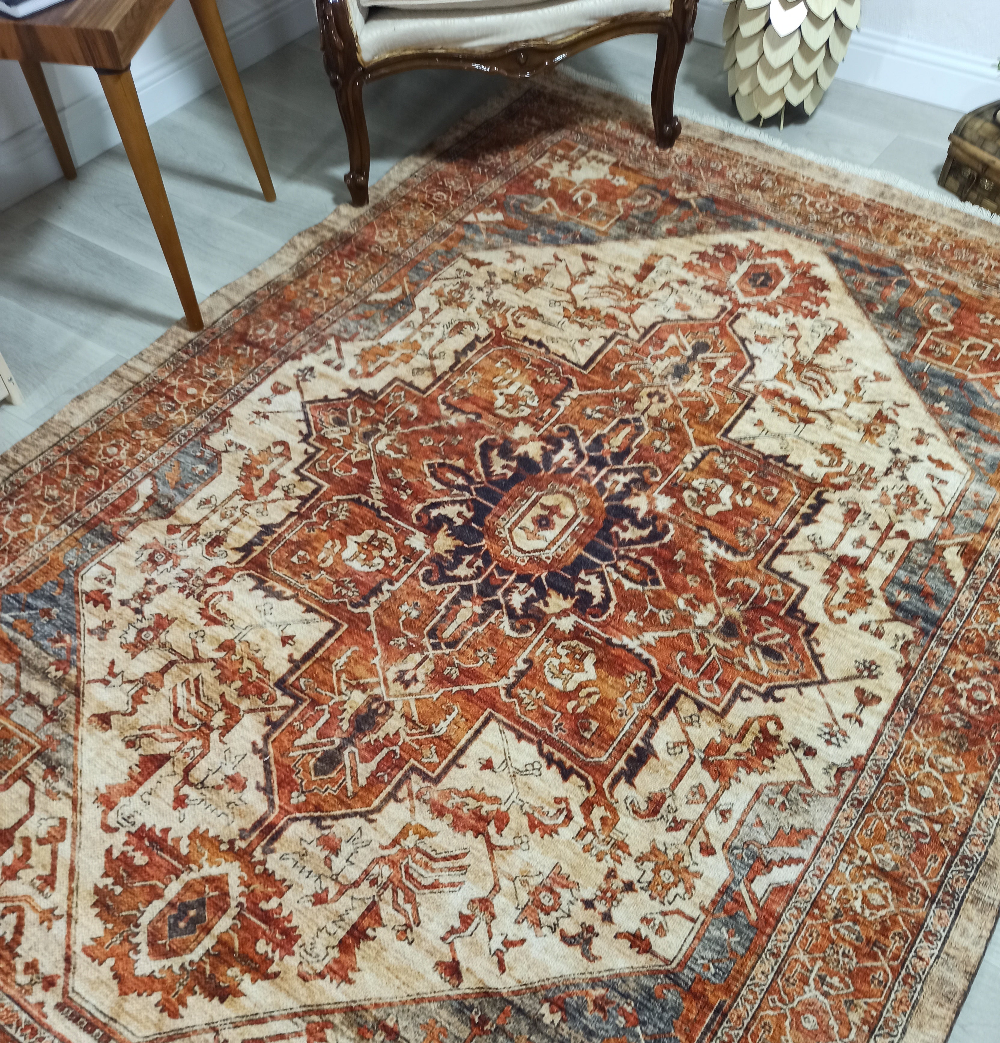 Eylul Turkish Vintage Medallion Style Beige Orange Rug