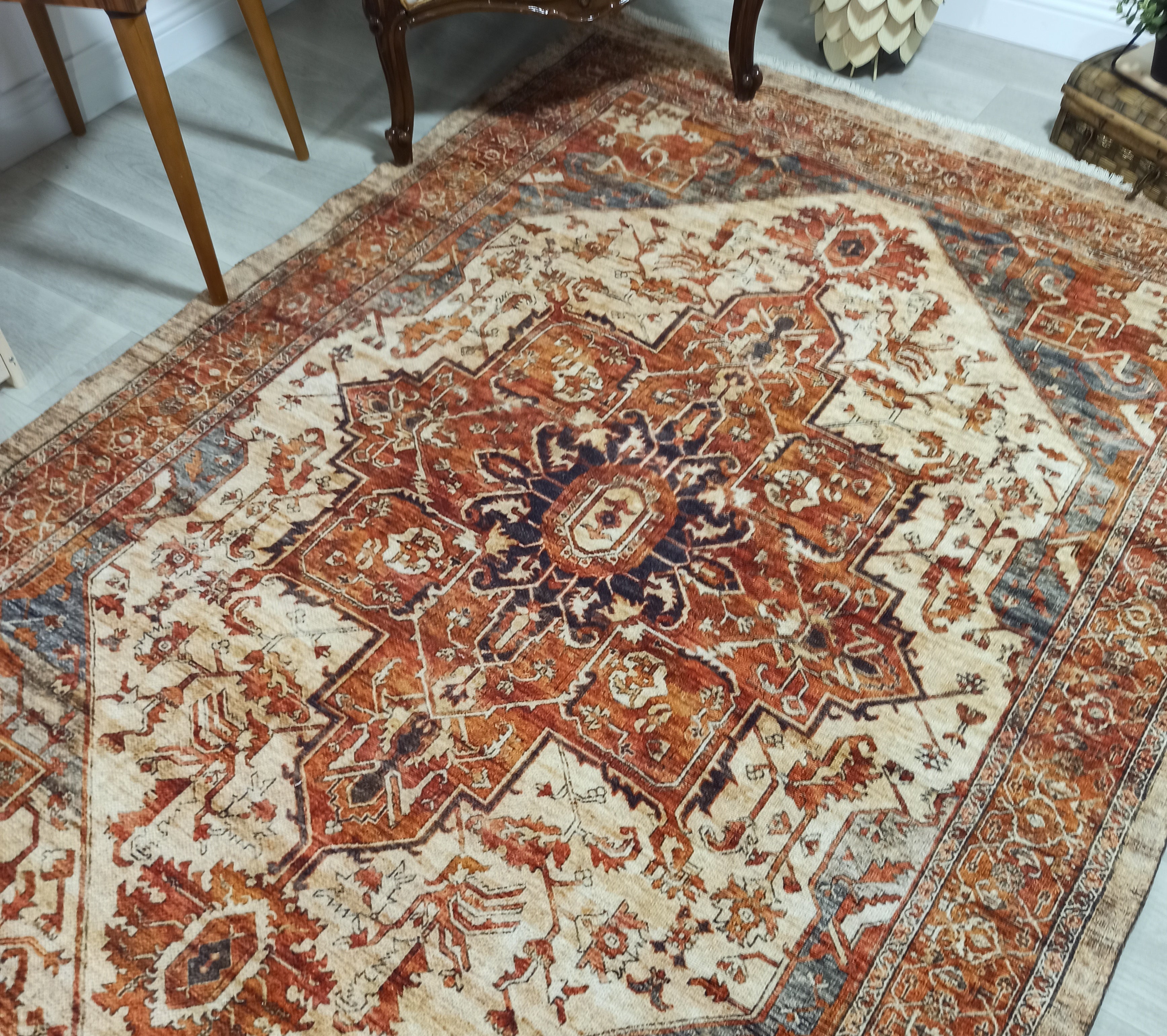 Eylul Turkish Vintage Medallion Style Beige Orange Rug