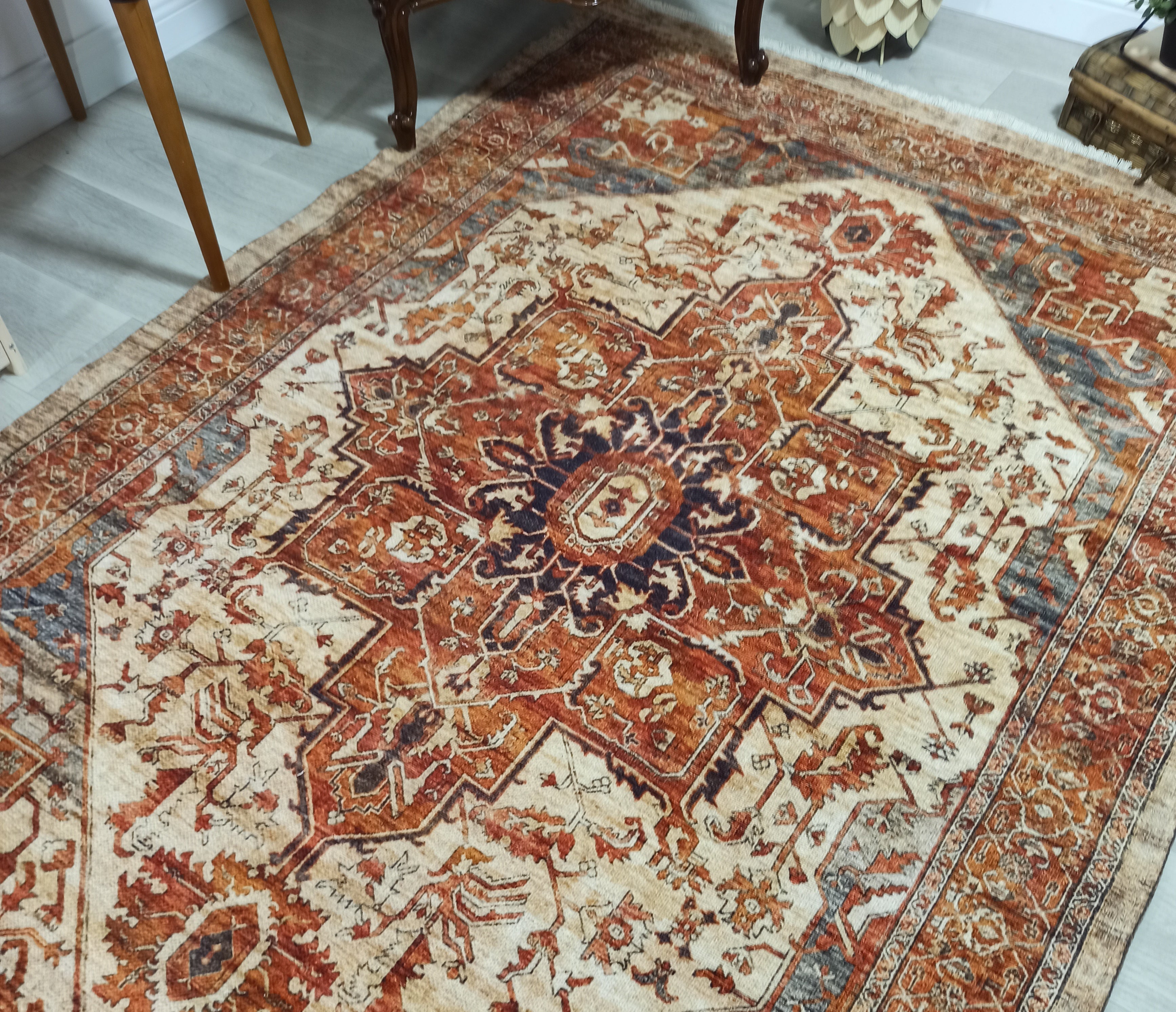 Eylul Turkish Vintage Medallion Style Beige Orange Rug
