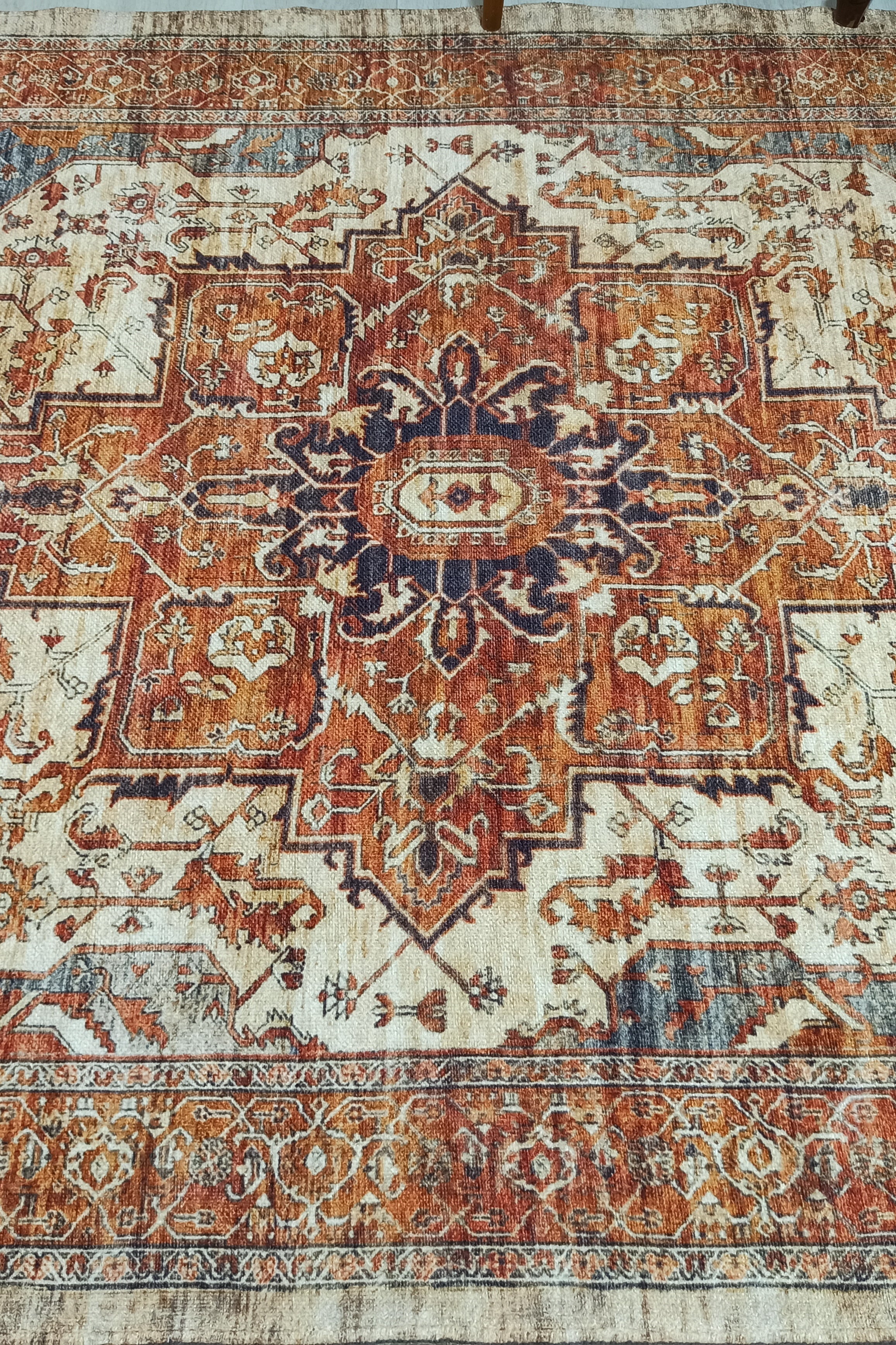 Eylul Turkish Vintage Medallion Style Beige Orange Rug