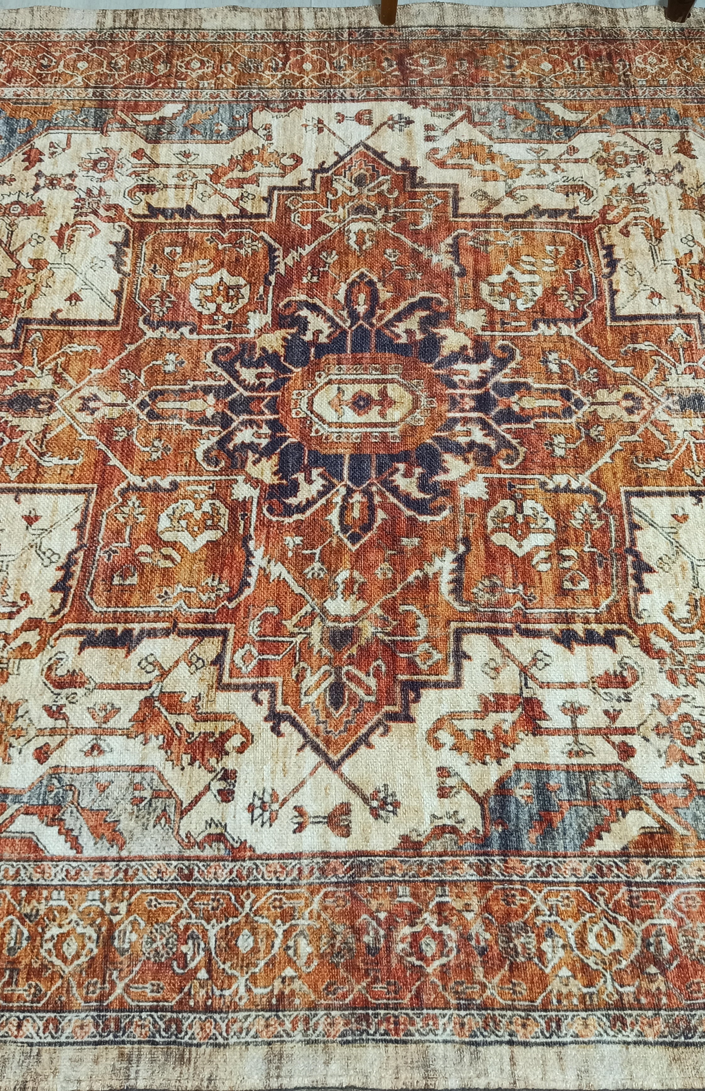 Eylul Turkish Vintage Medallion Style Beige Orange Rug