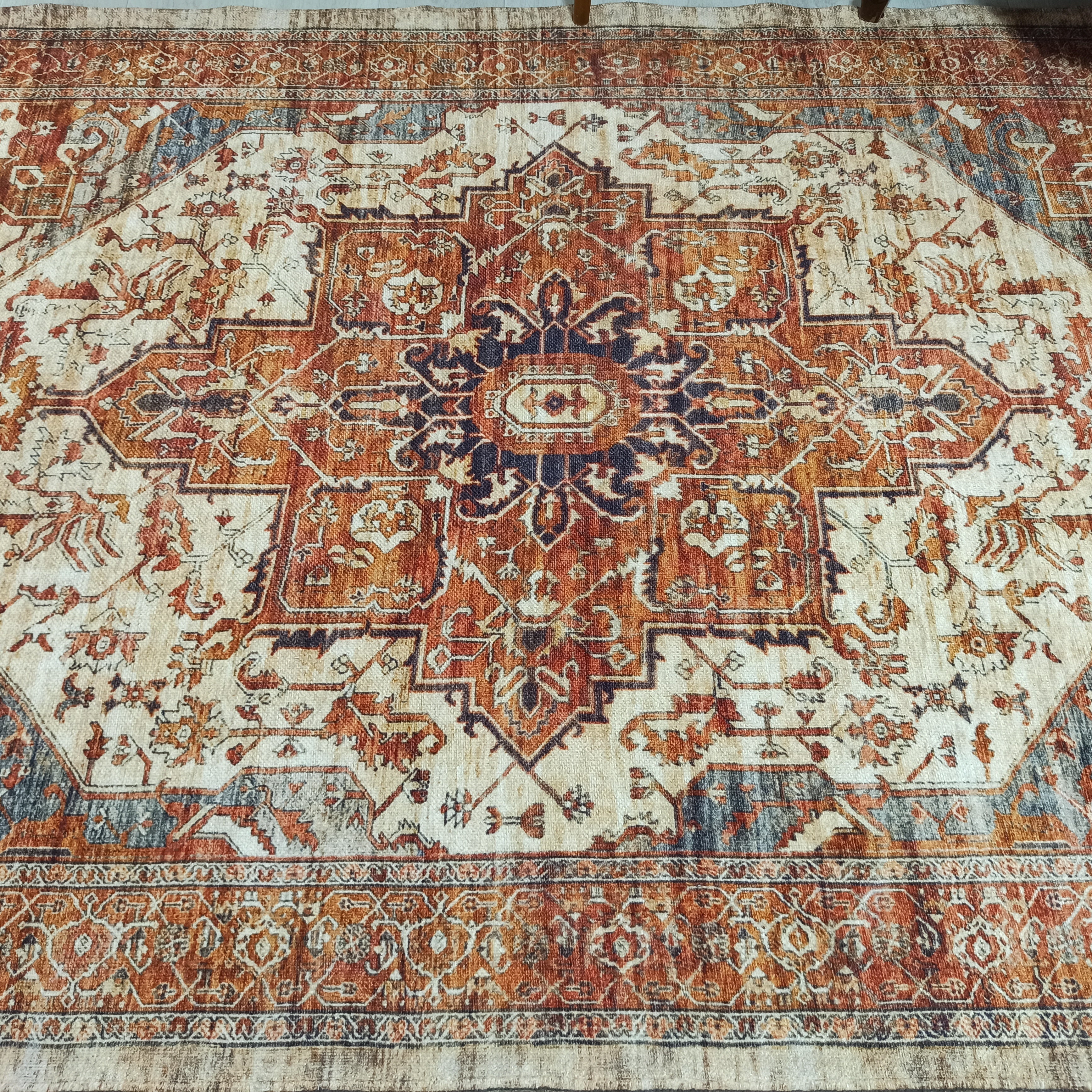 Eylul Turkish Vintage Medallion Style Beige Orange Rug