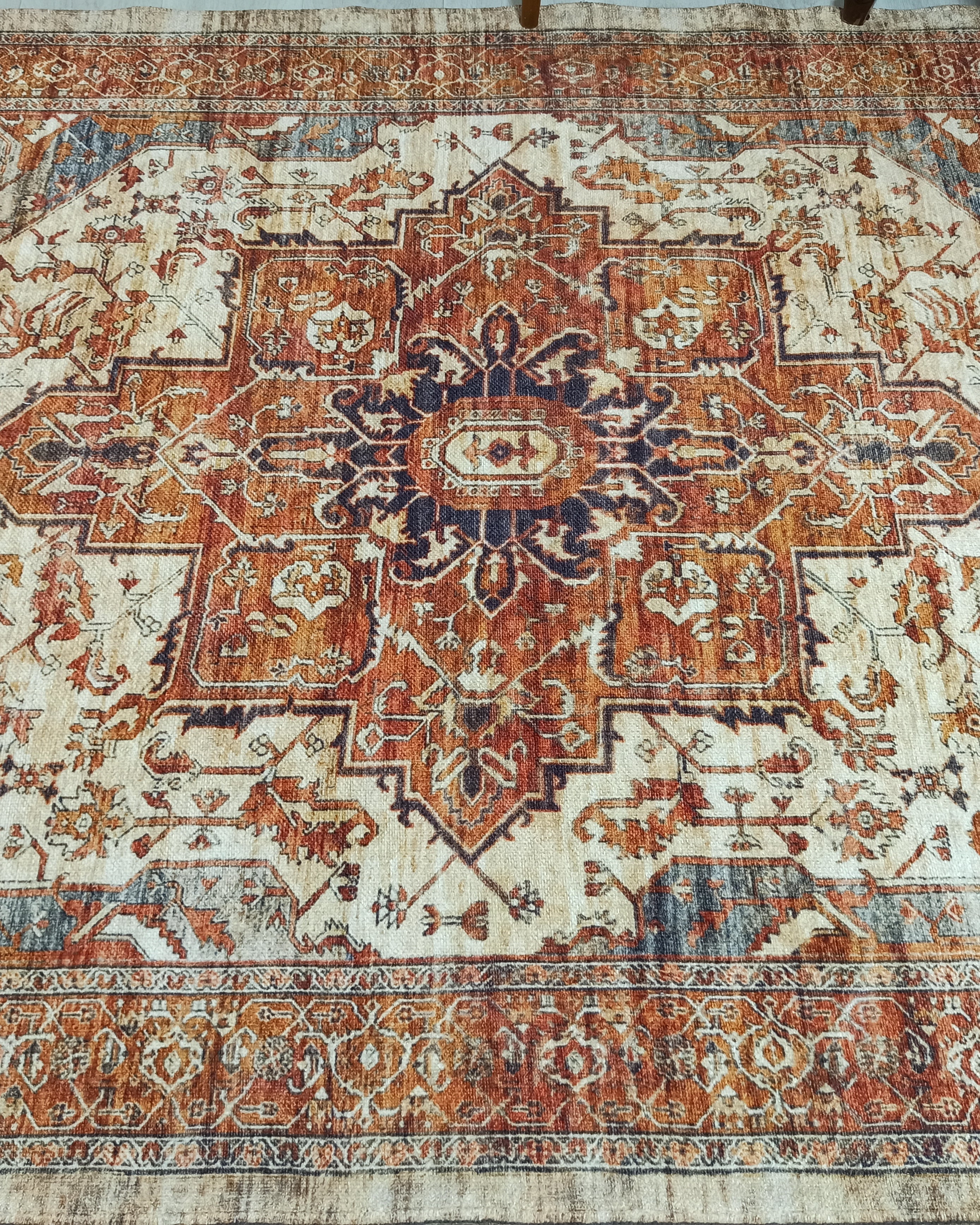 Eylul Turkish Vintage Medallion Style Beige Orange Rug