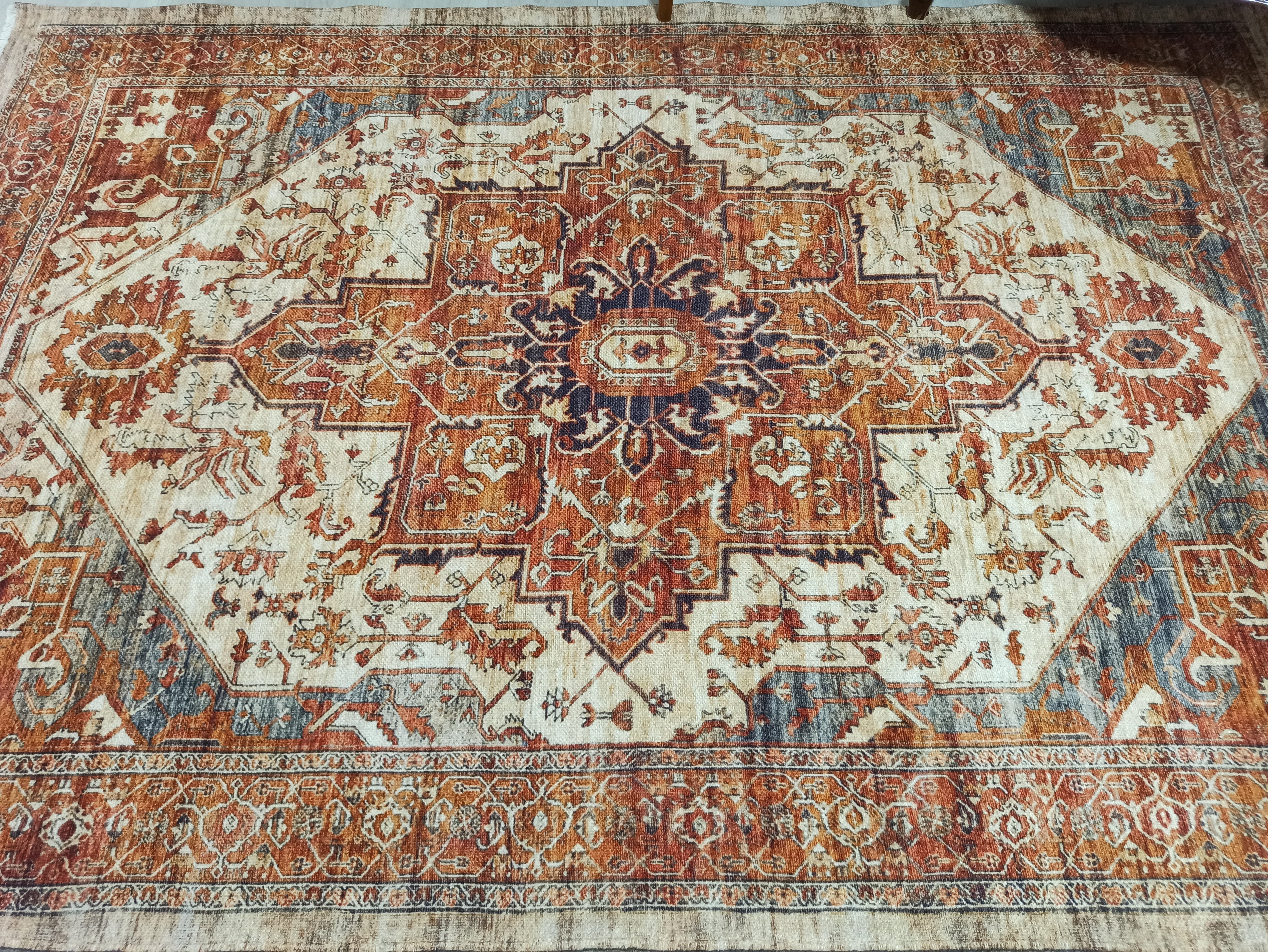 Eylul Turkish Vintage Medallion Style Beige Orange Rug