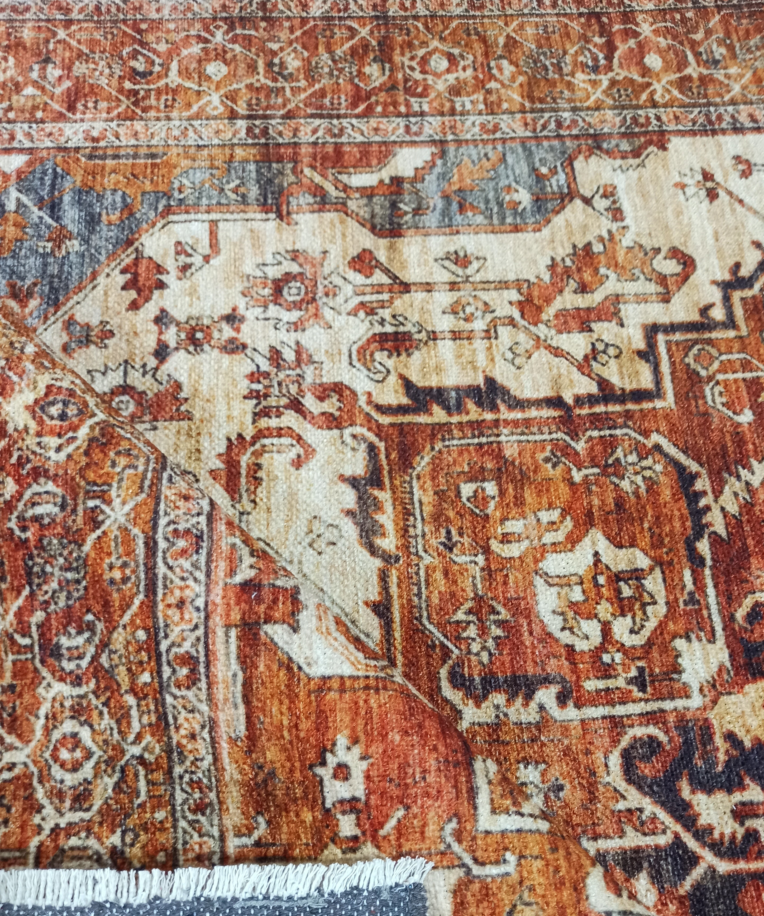 Eylul Turkish Vintage Medallion Style Beige Orange Rug