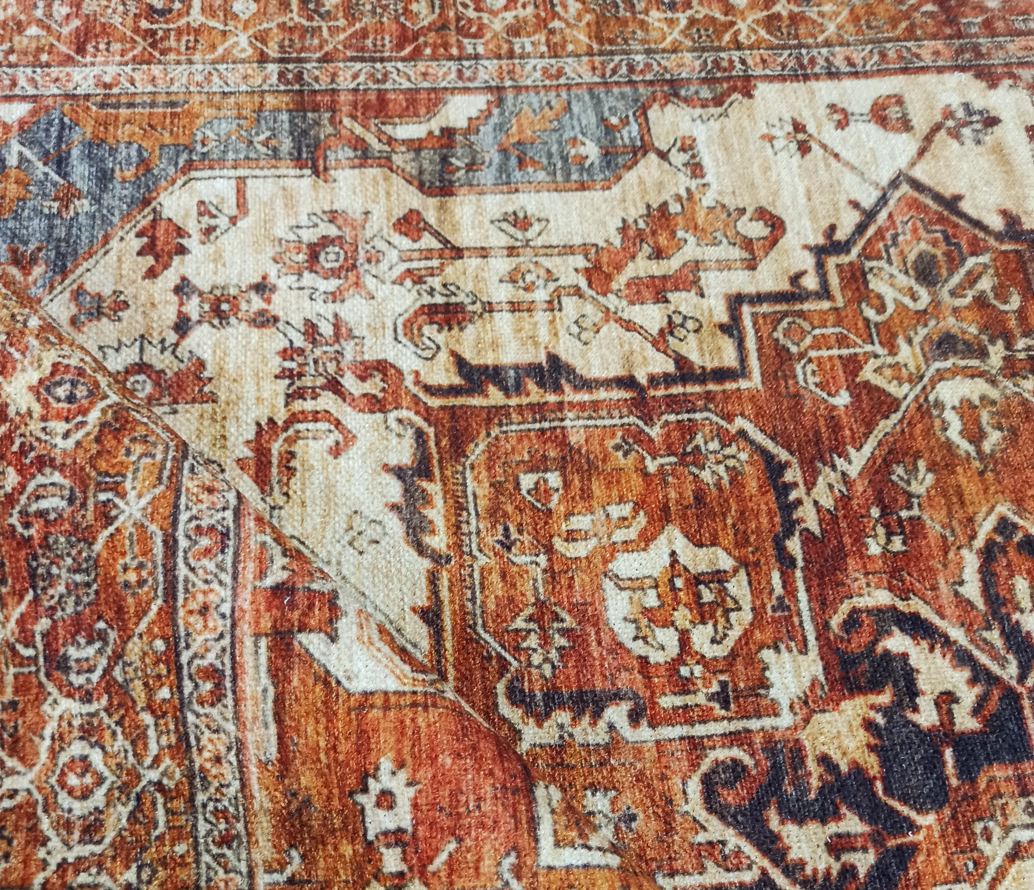 Eylul Turkish Vintage Medallion Style Beige Orange Rug