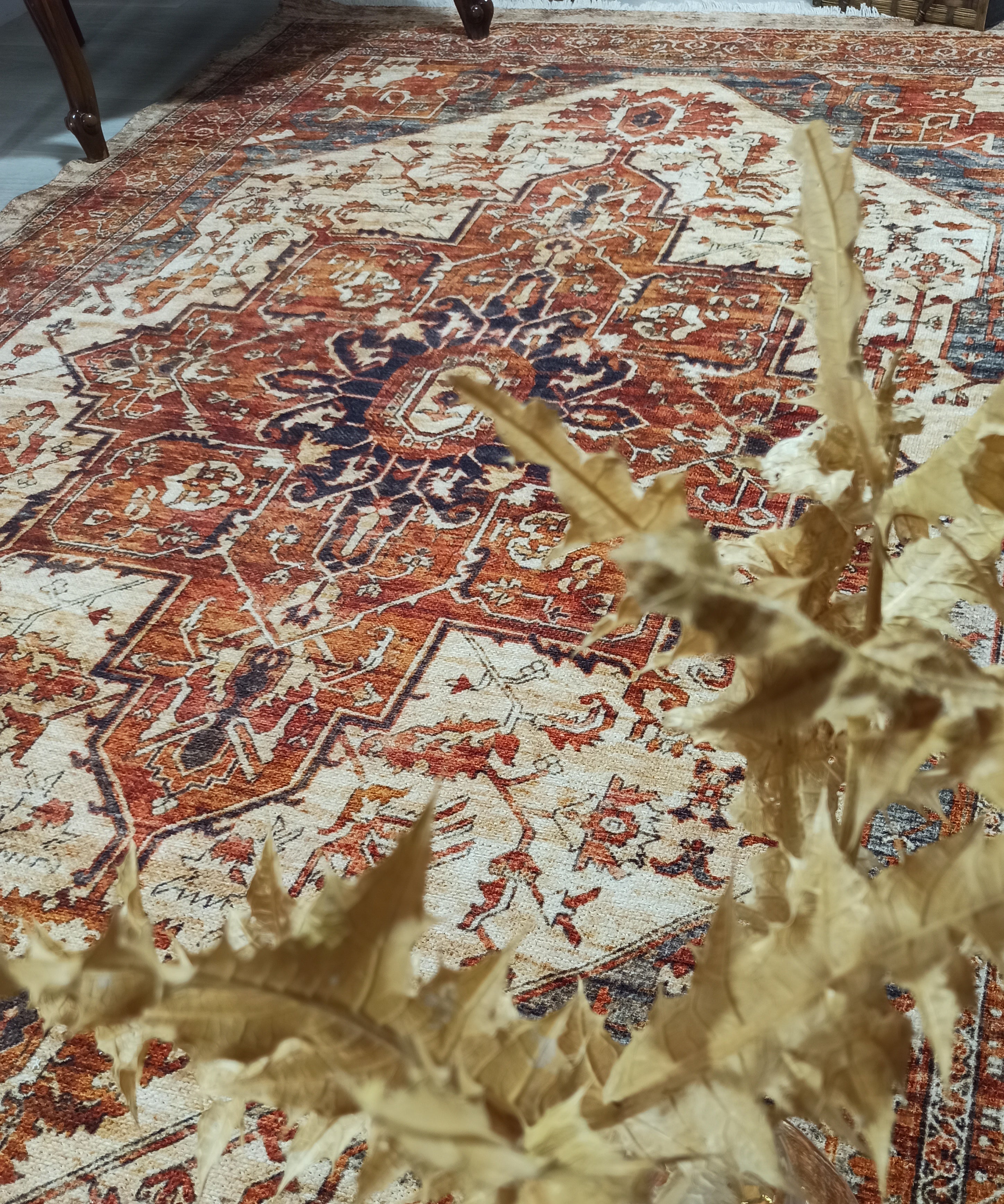 Eylul Turkish Vintage Medallion Style Beige Orange Rug