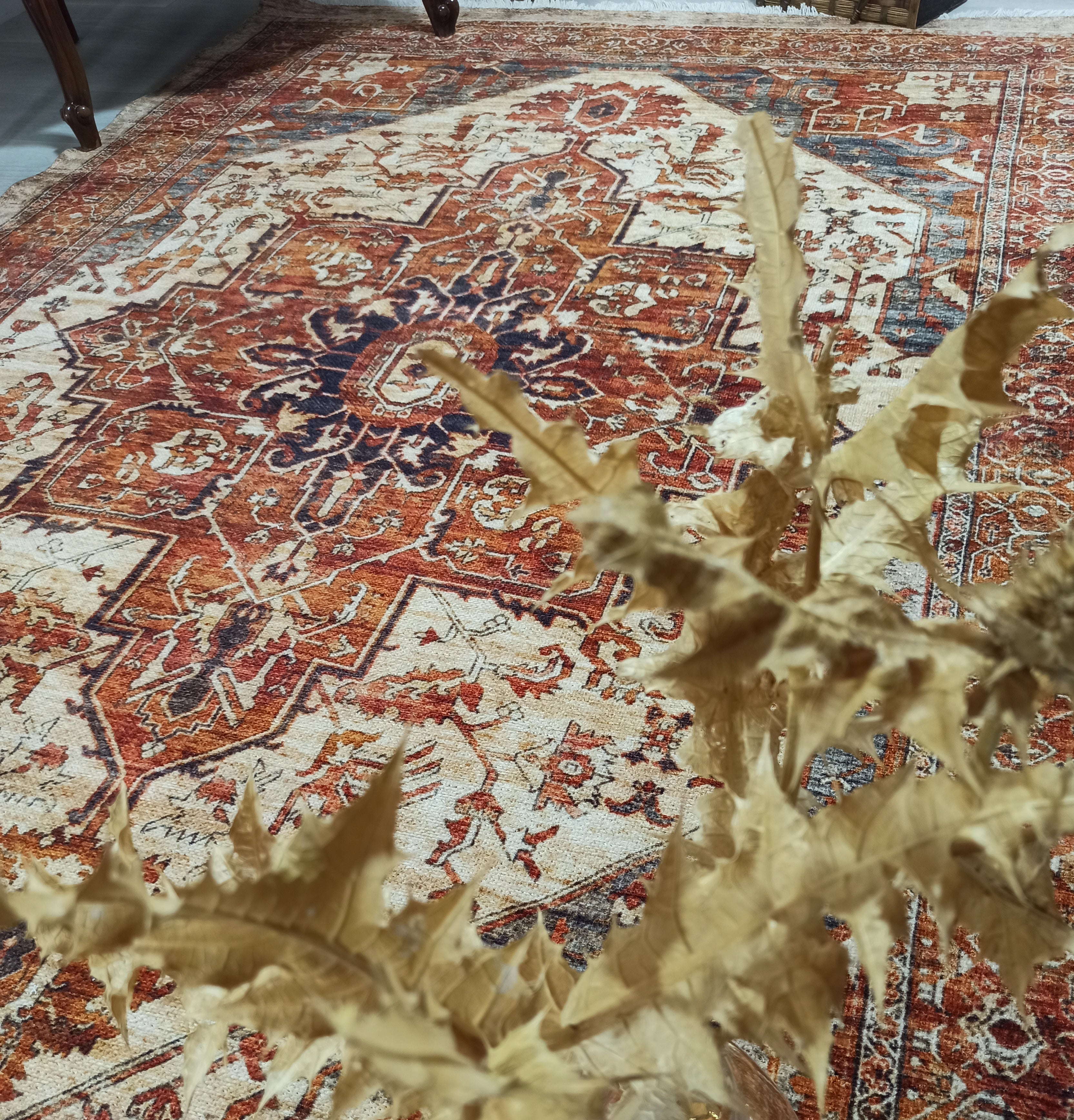 Eylul Turkish Vintage Medallion Style Beige Orange Rug