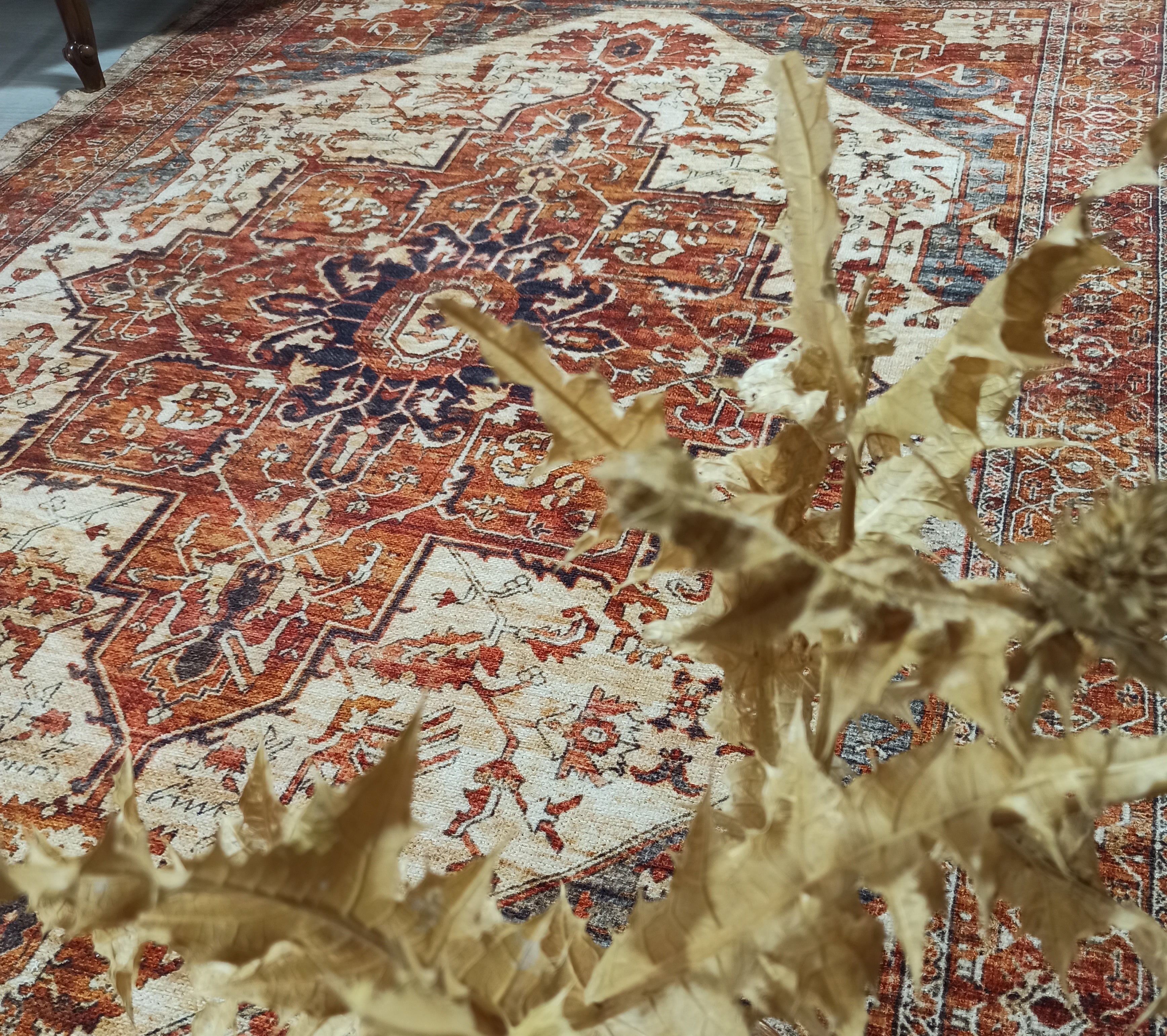 Eylul Turkish Vintage Medallion Style Beige Orange Rug