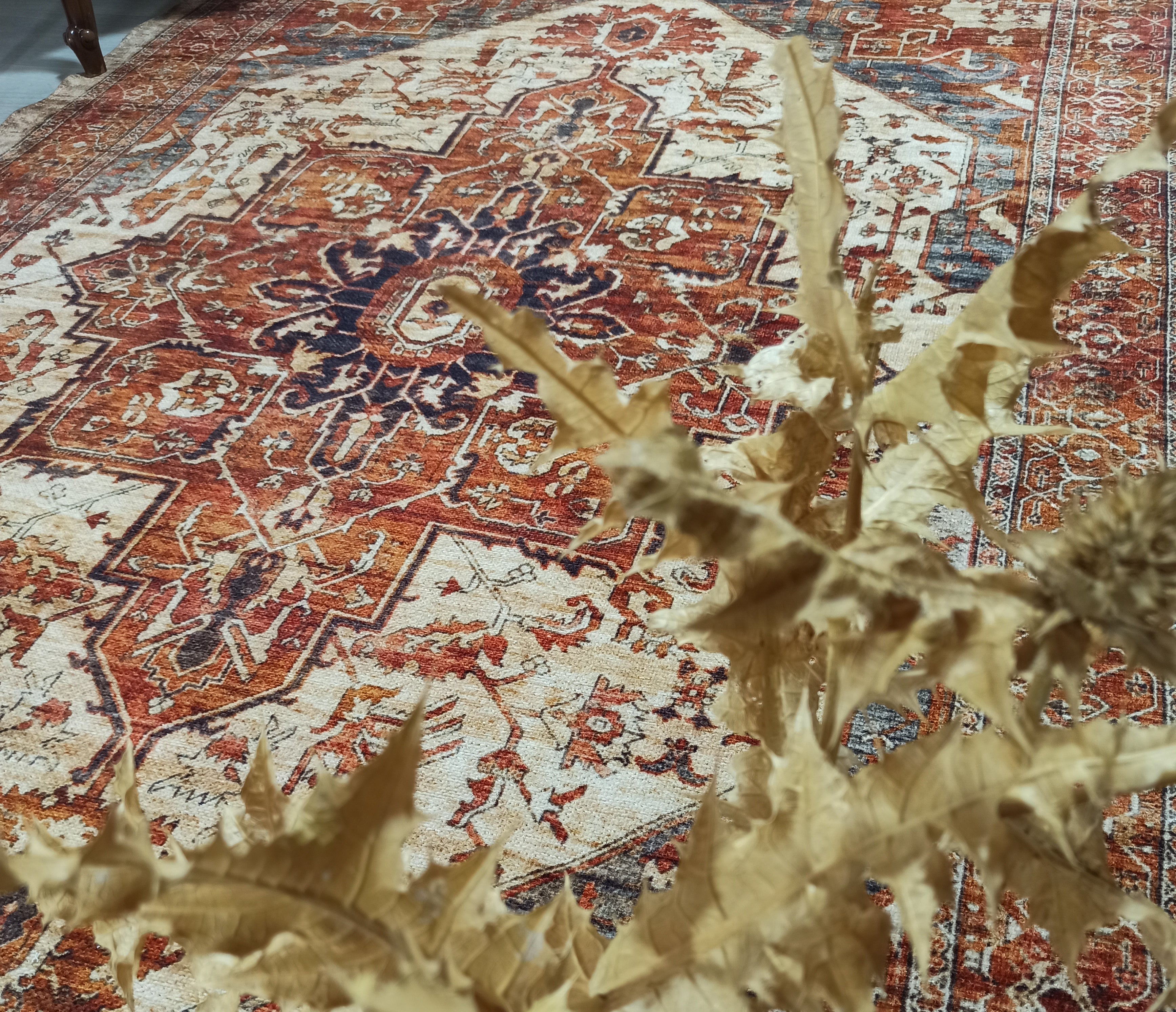 Eylul Turkish Vintage Medallion Style Beige Orange Rug